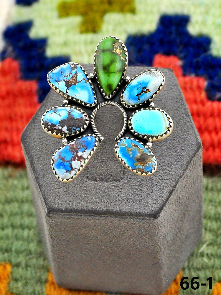 Southwest Handmade Golden Hills with Sonoran Turquoise & Sterling Silver Adjustable Ring