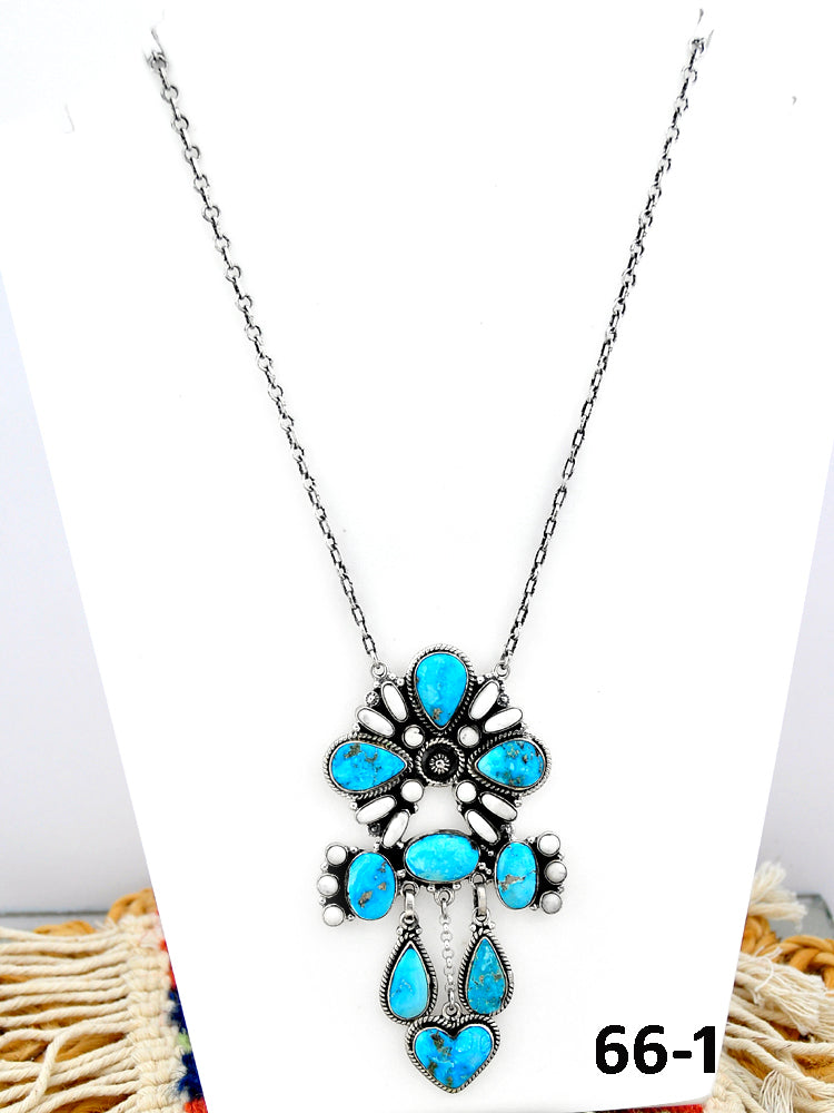 Southwest Made Sierra Bella Turquoise with White Buffalo & Sterling Silver Necklace