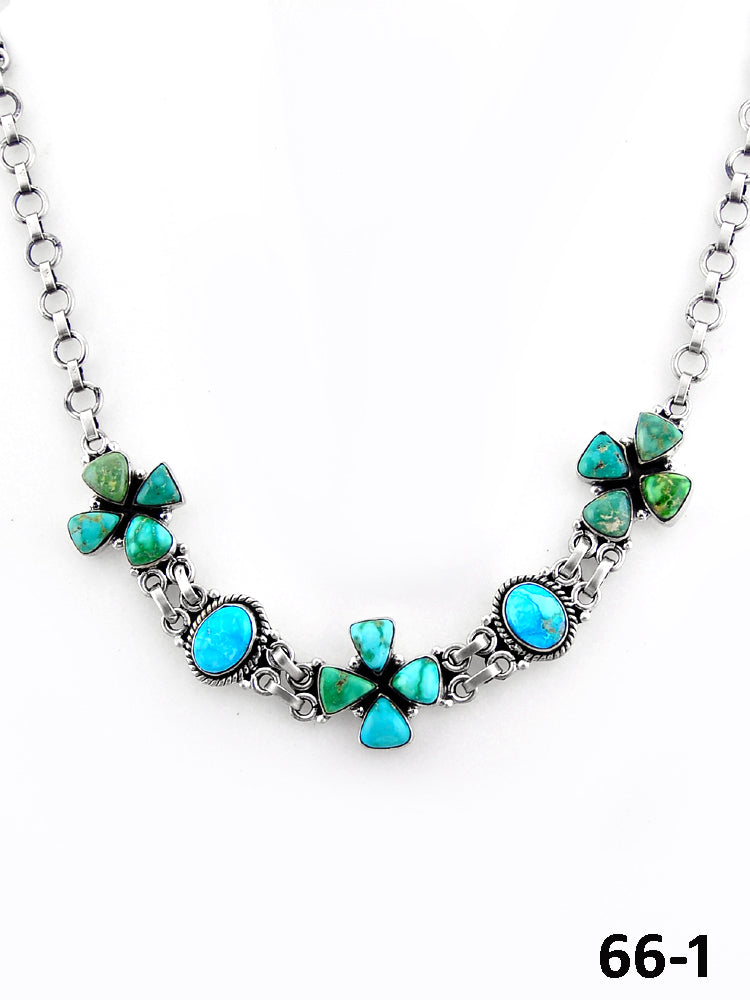 Southwest Handmade Emerald Valley with White Water & Sterling Silver Necklace