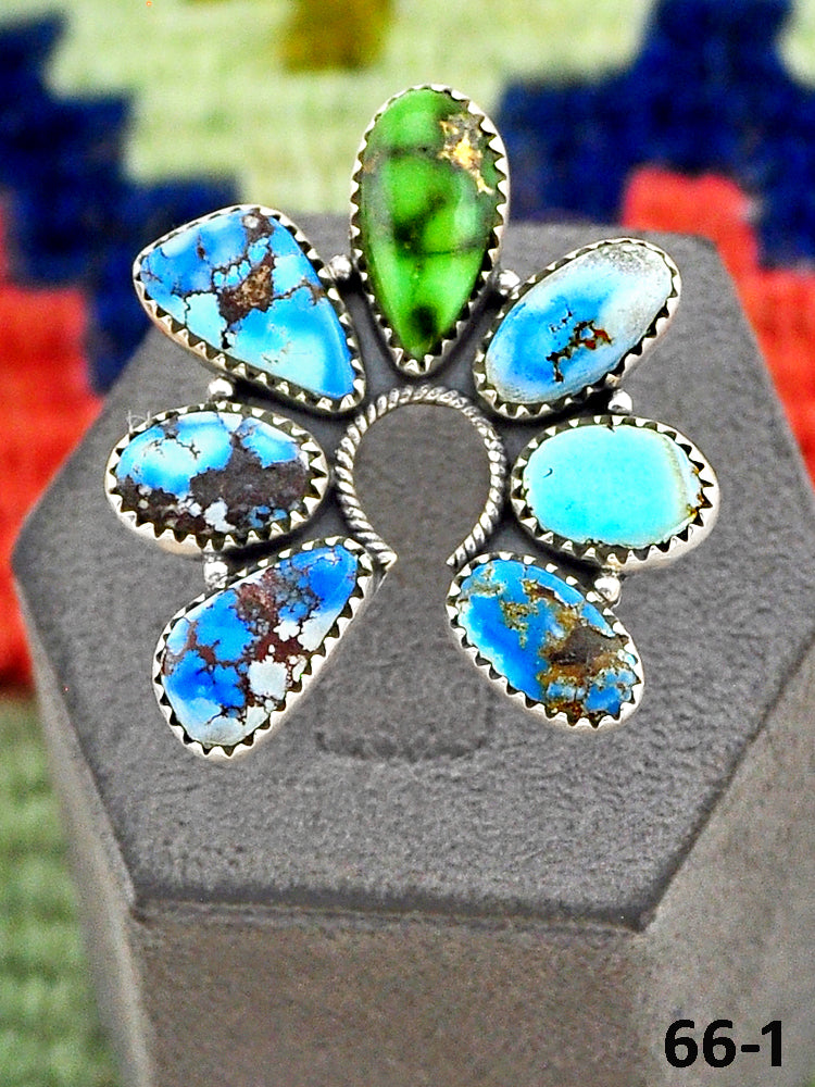 Southwest Handmade Golden Hills with Sonoran Turquoise & Sterling Silver Adjustable Ring