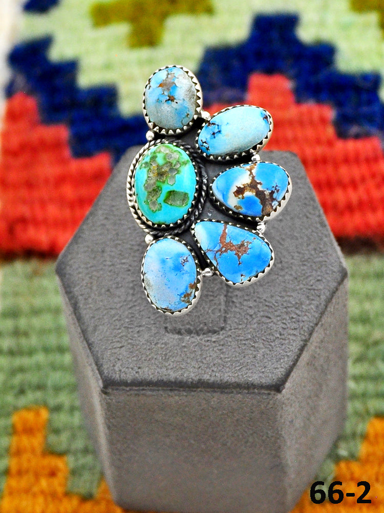Southwest Handmade Golden Hills with Sonoran Turquoise & Sterling Silver Adjustable Ring