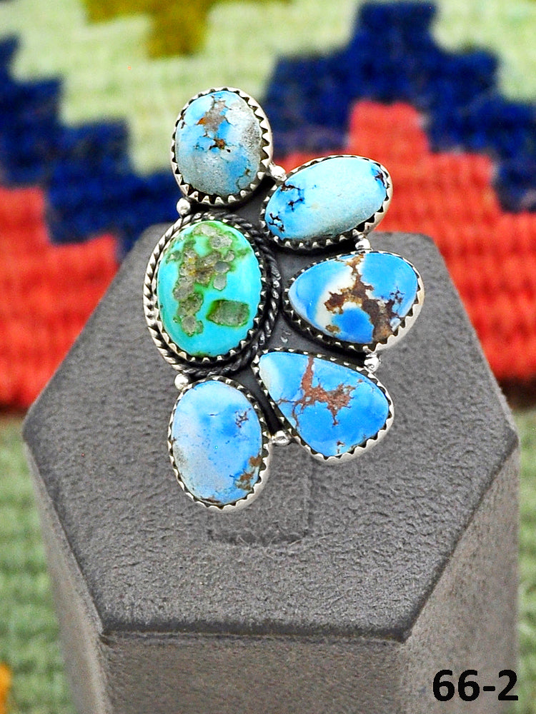 Southwest Handmade Golden Hills with Sonoran Turquoise & Sterling Silver Adjustable Ring
