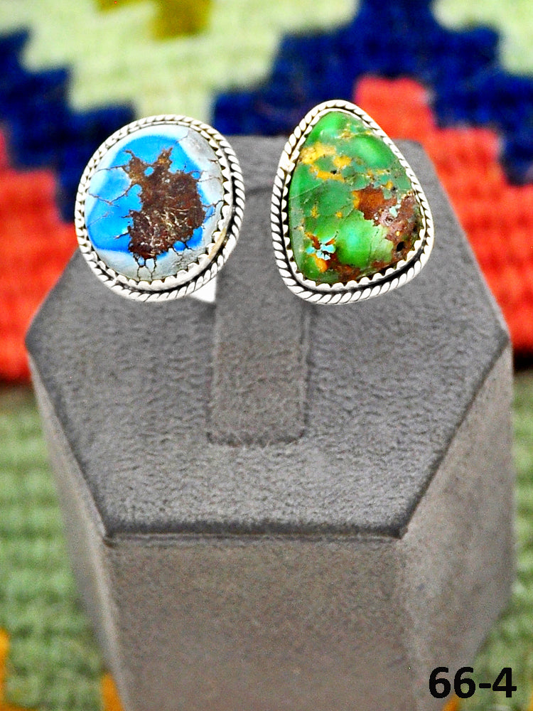 Southwest Handmade Golden Hills Turquoise with Sonoran Turquoise & Sterling Silver Adjustable Ring