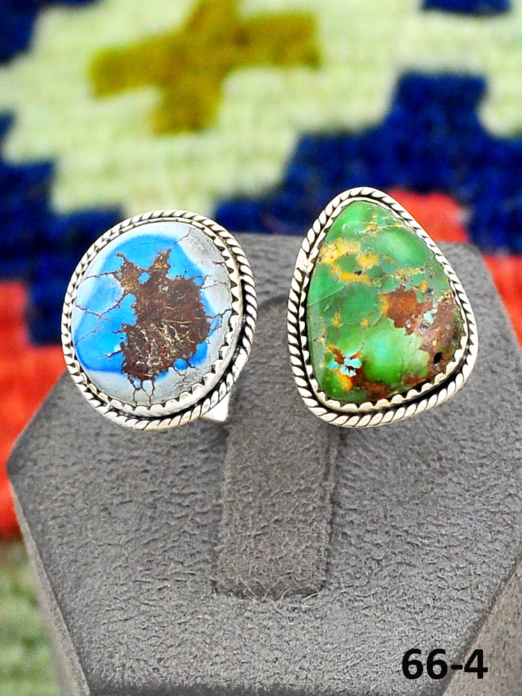 Southwest Handmade Golden Hills Turquoise with Sonoran Turquoise & Sterling Silver Adjustable Ring