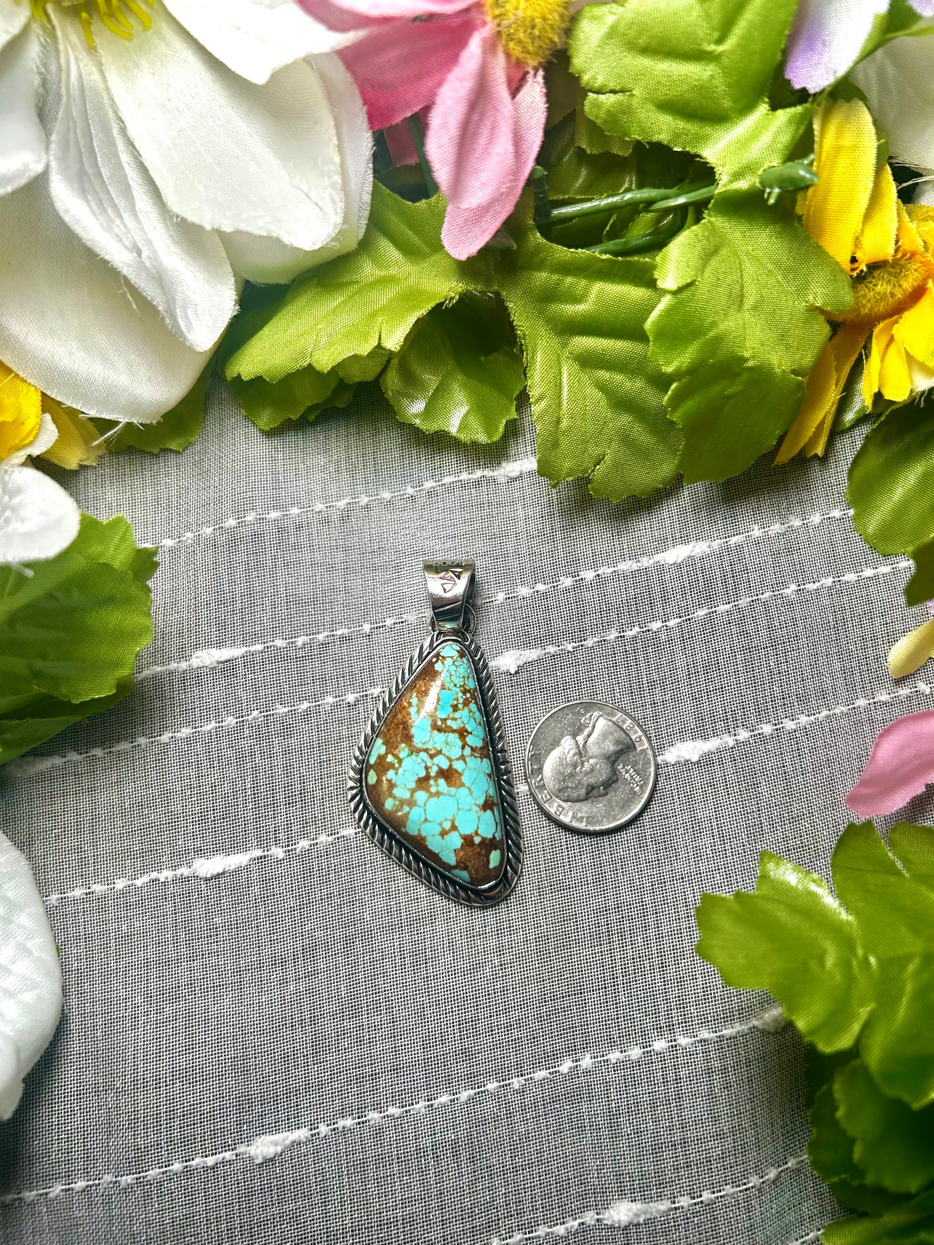 Navajo Made #8 Turquoise & Sterling Silver Pendant