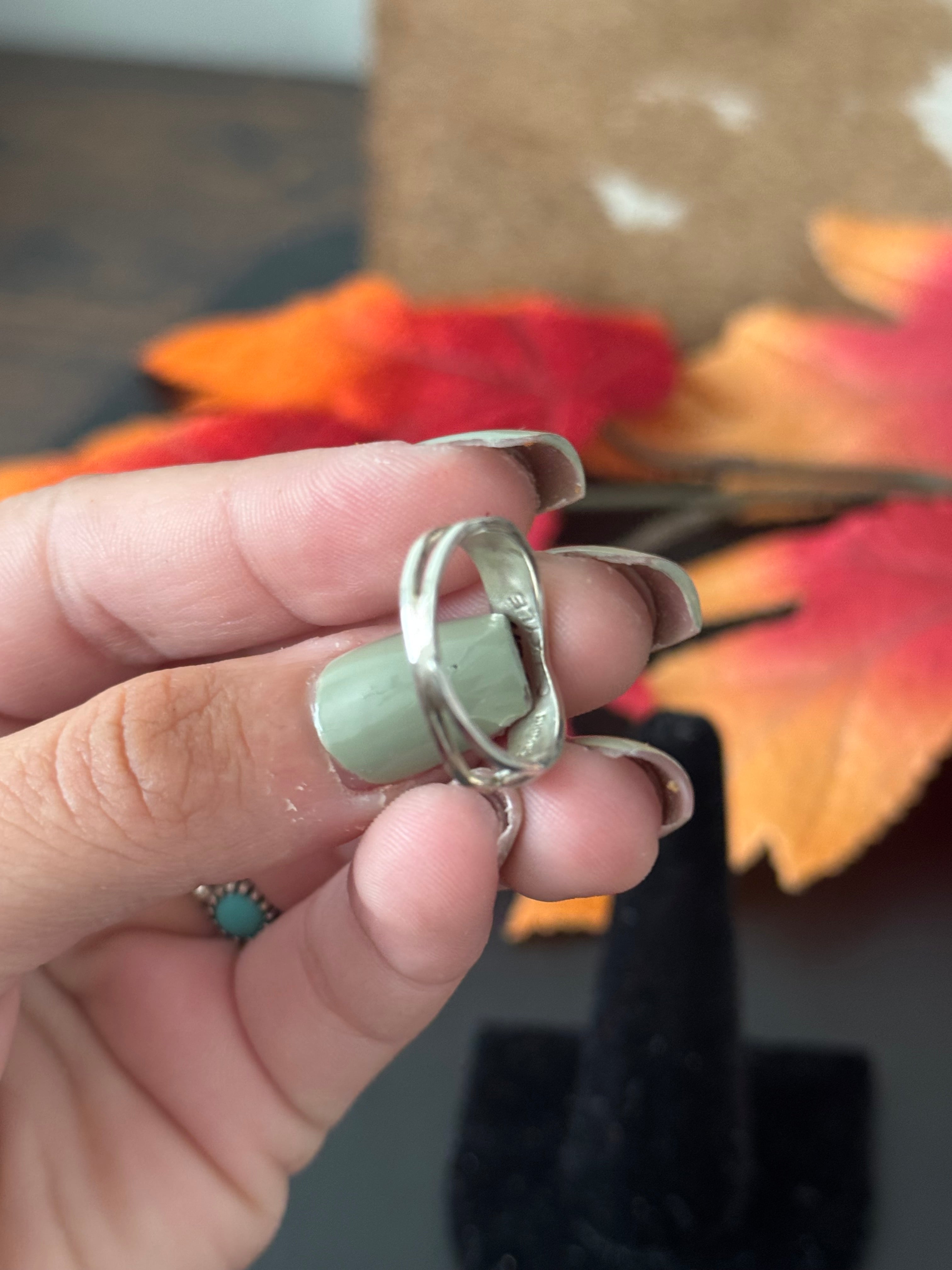 Navajo Made Green Mohave Turquoise & Sterling Silver Ring