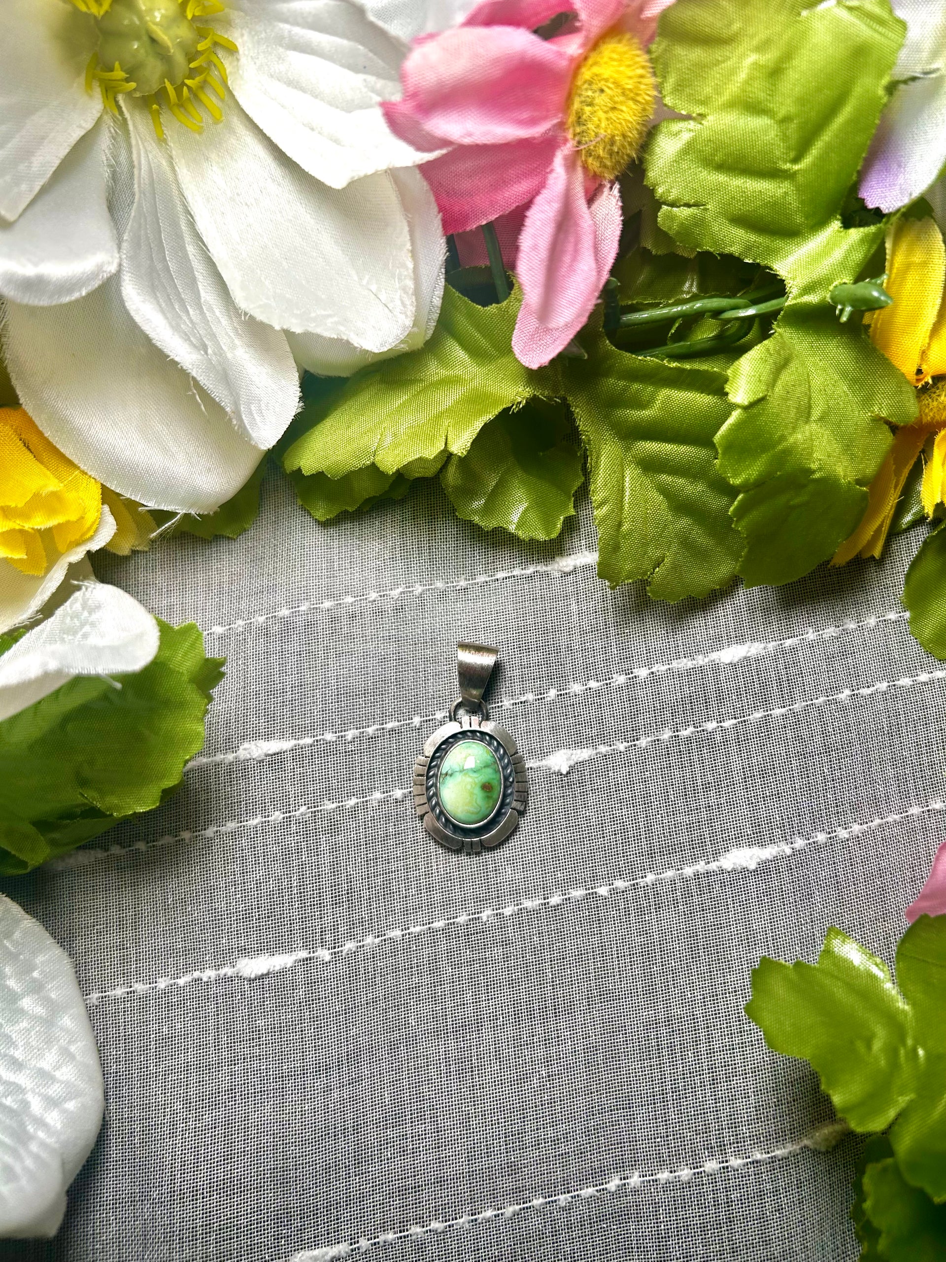 Navajo Made Sonoran Gold Turquoise & Sterling Silver Pendant