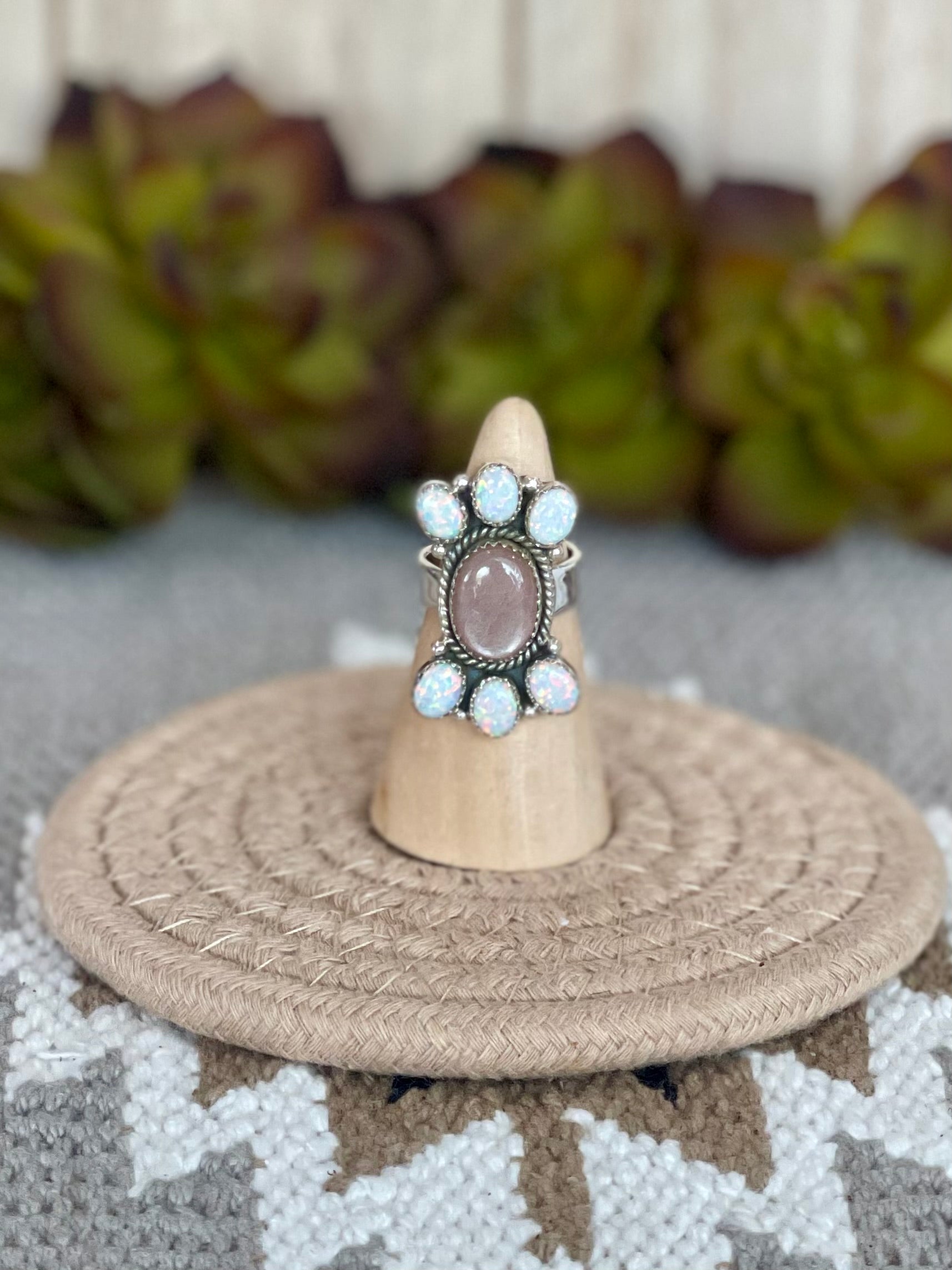 Southwest Handmade Multi Stone & Sterling Silver Adjustable Cluster Ring