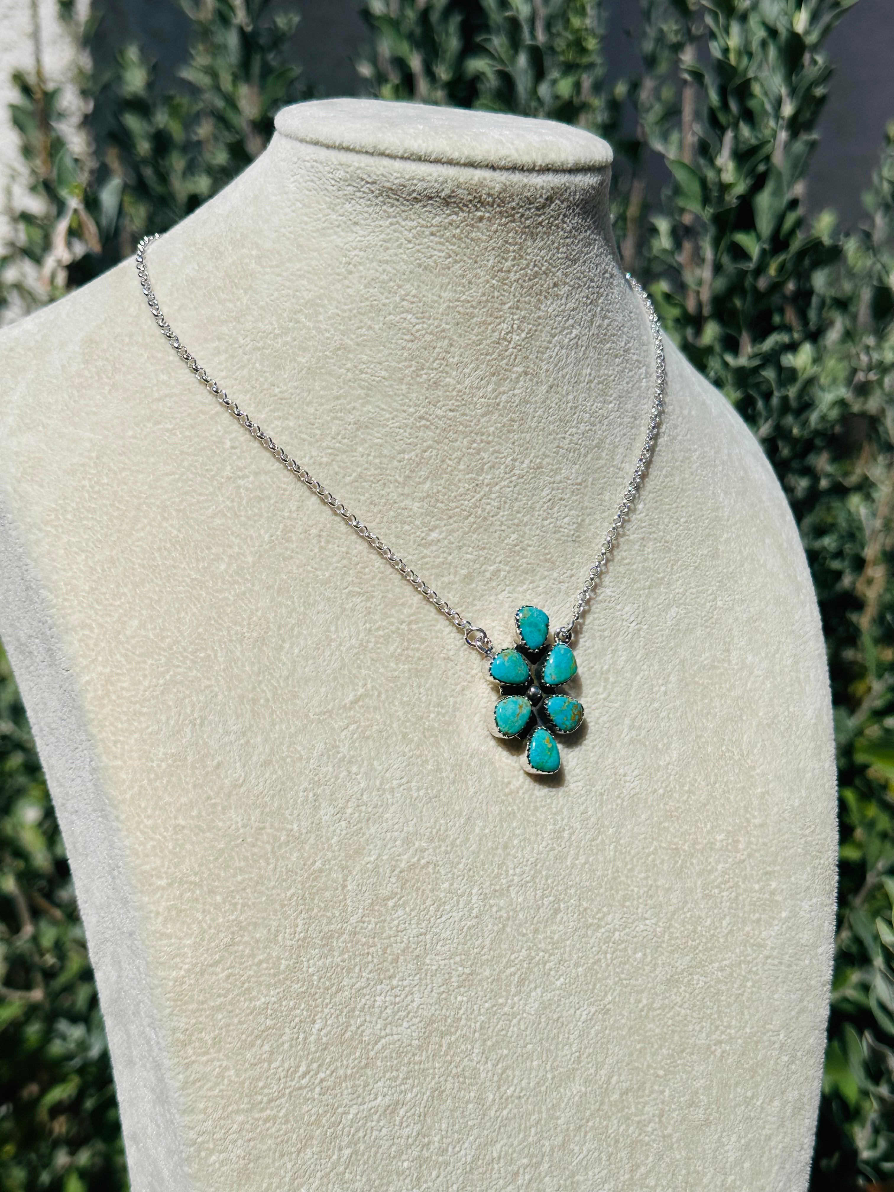 Southwest Handmade Kingman Turquoise & Sterling Silver Cluster Necklace