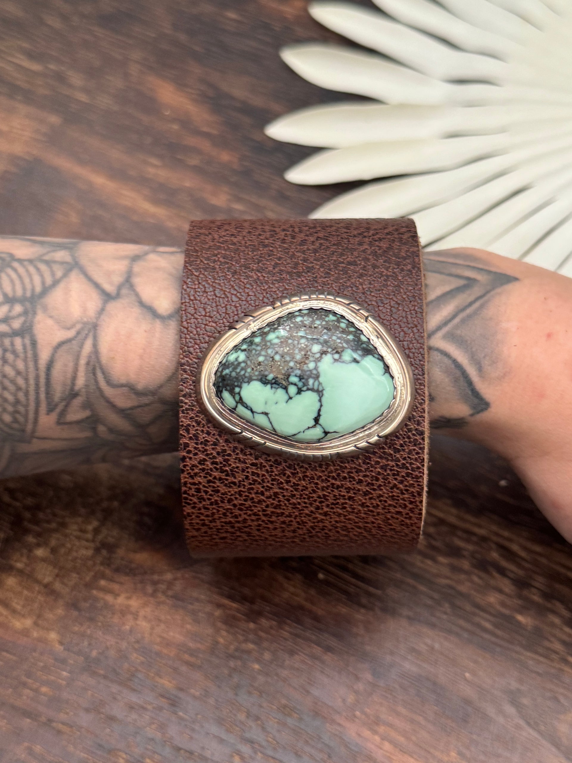 Julia Etsitty New Lander Variscite & Genuine Leather Bracelet