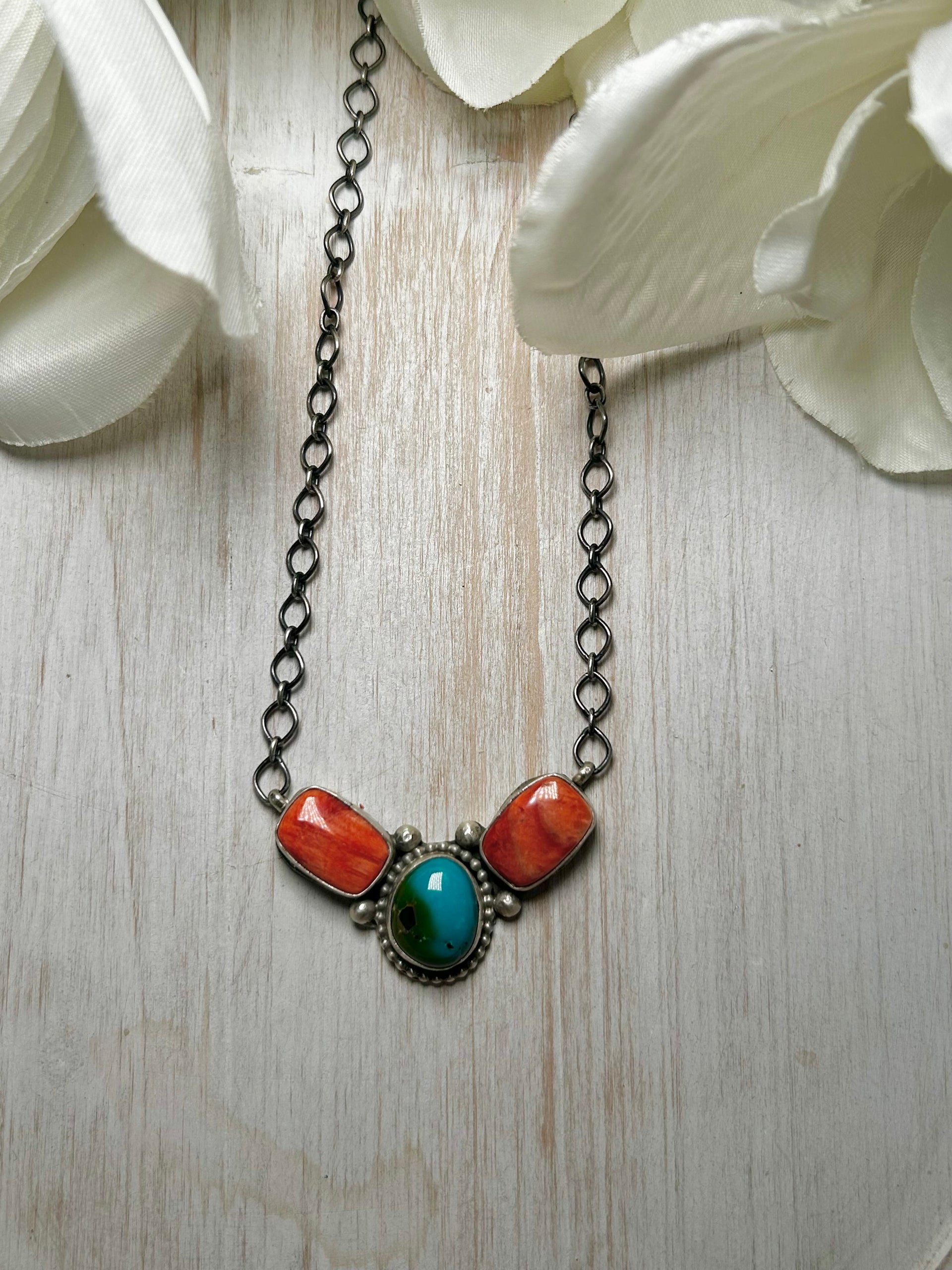 Navajo Made Multi Stone & Sterling Silver Necklace