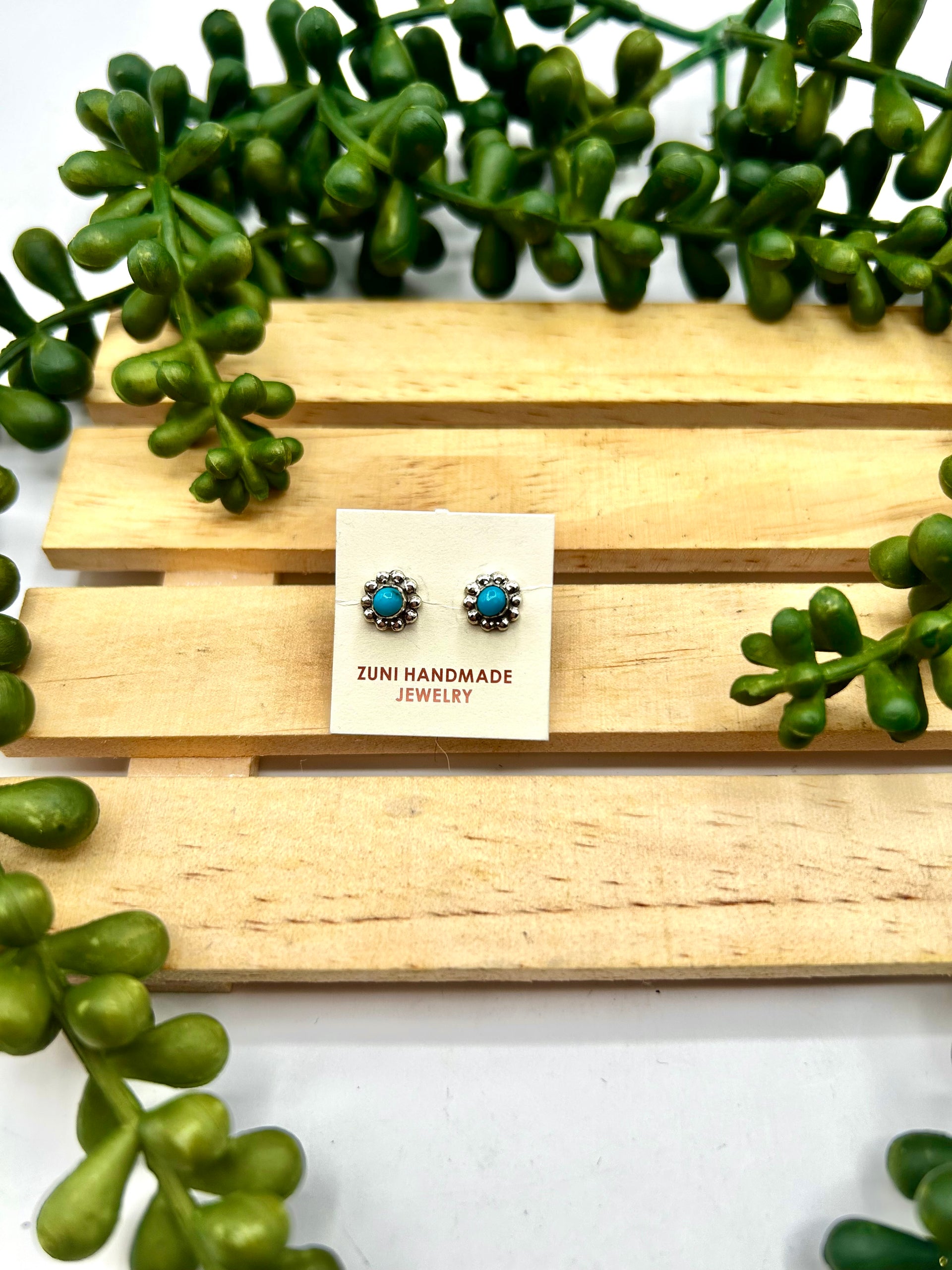 Zuni Made Kingman Turquoise & Sterling Silver Post Earrings
