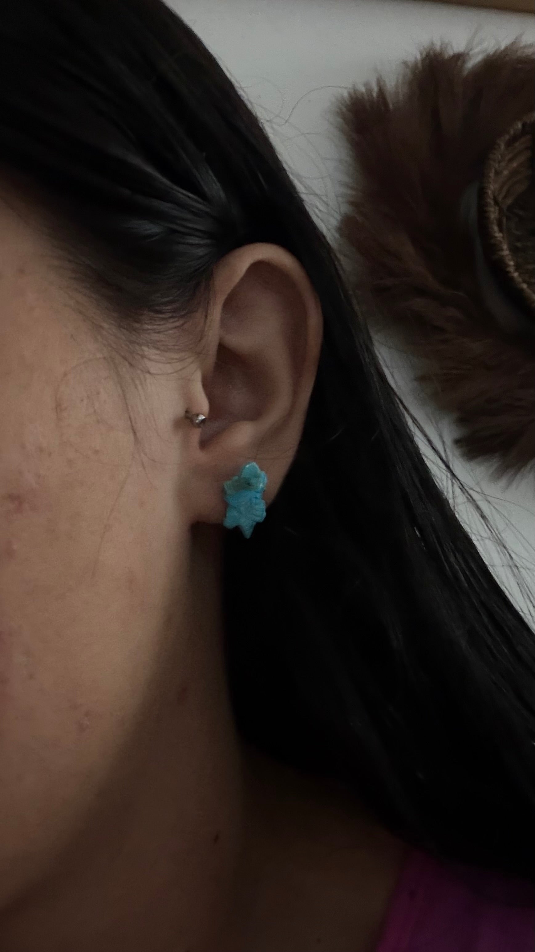 Ashley Laate Kingman Turquoise & Sterling Silver Fetish HornyToad Earrings