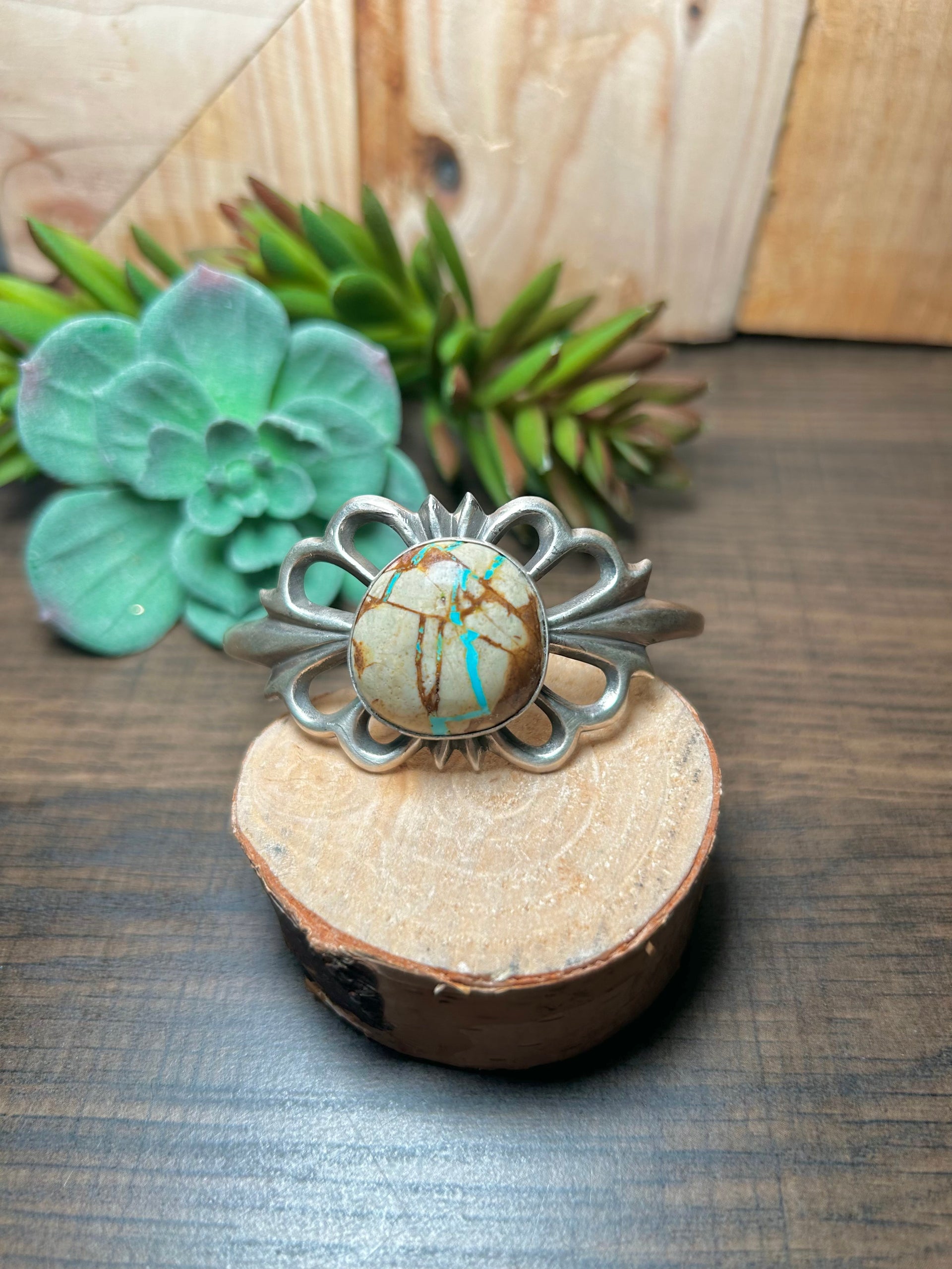 Navajo Made Boulder Turquoise & Sterling Silver Cuff Bracelet