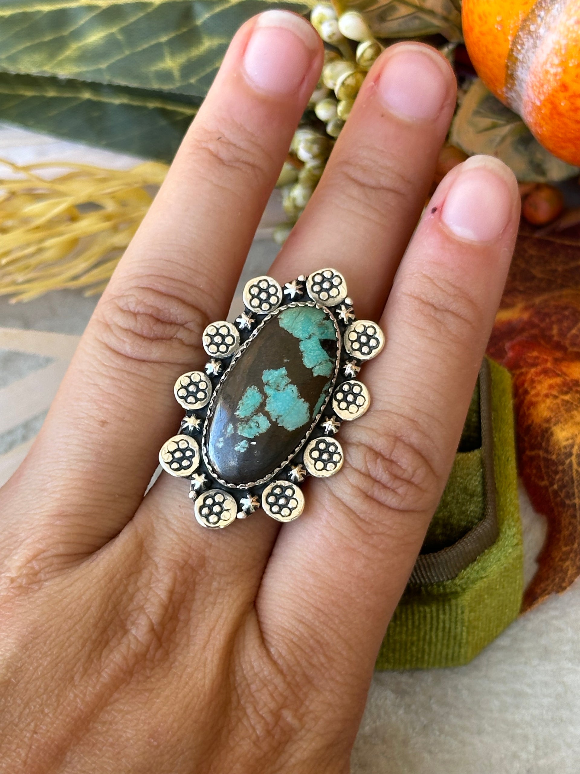 Southwest Handmade #8 Turquoise & Sterling Silver Adjustable Ring