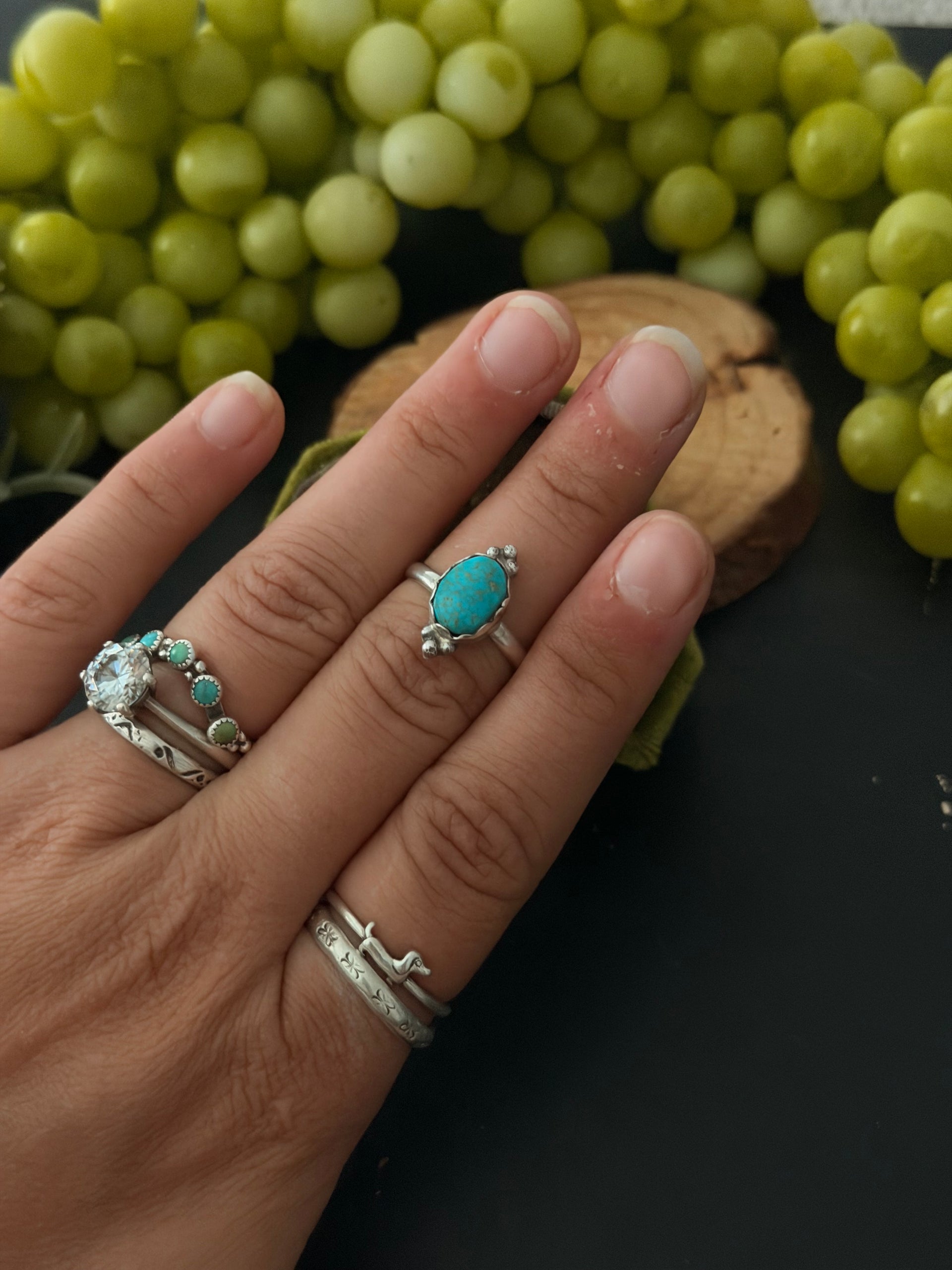 Navajo Made Kingman Turquoise & Sterling Silver Ring Size 5.5
