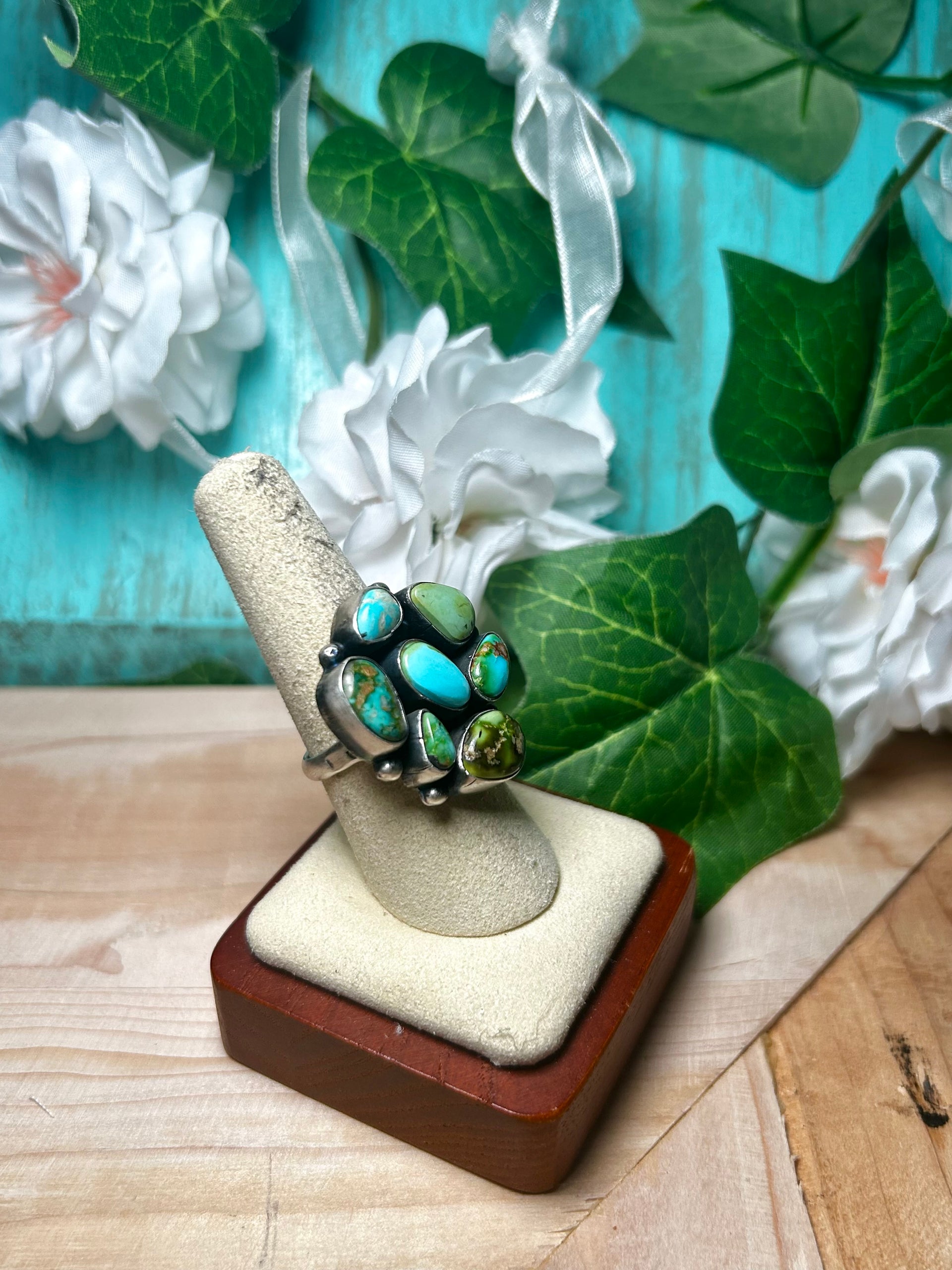 Navajo Made Sonoran Mountain Turquoise & Sterling Silver Ring Size 8