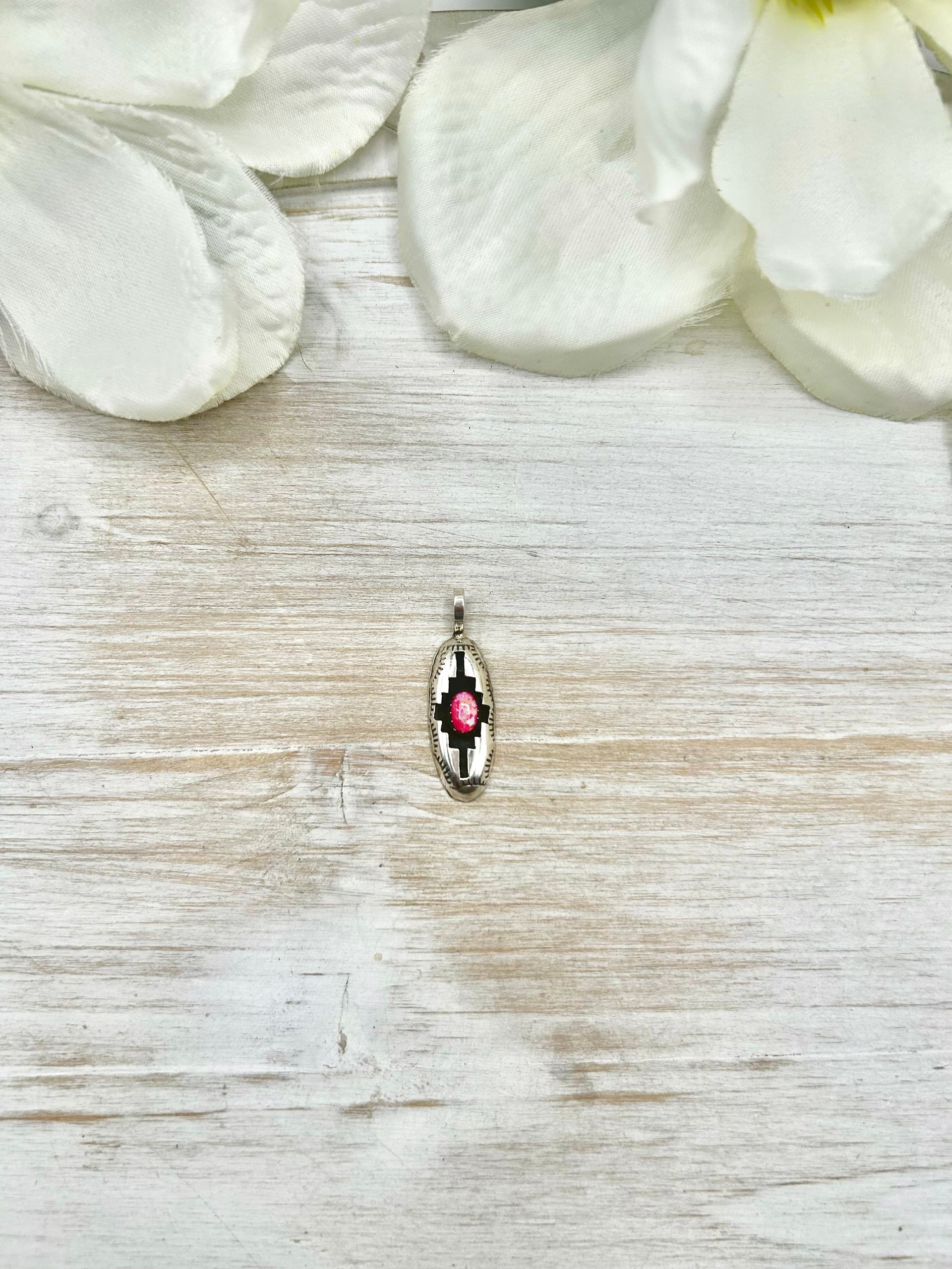 Navajo Made Pink Opal & Sterling Silver Pendant
