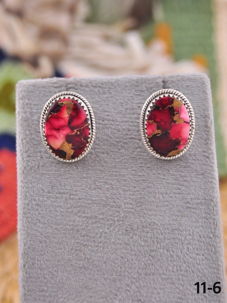 Southwest Made Rose Dahlia & Sterling Silver Post Earrings
