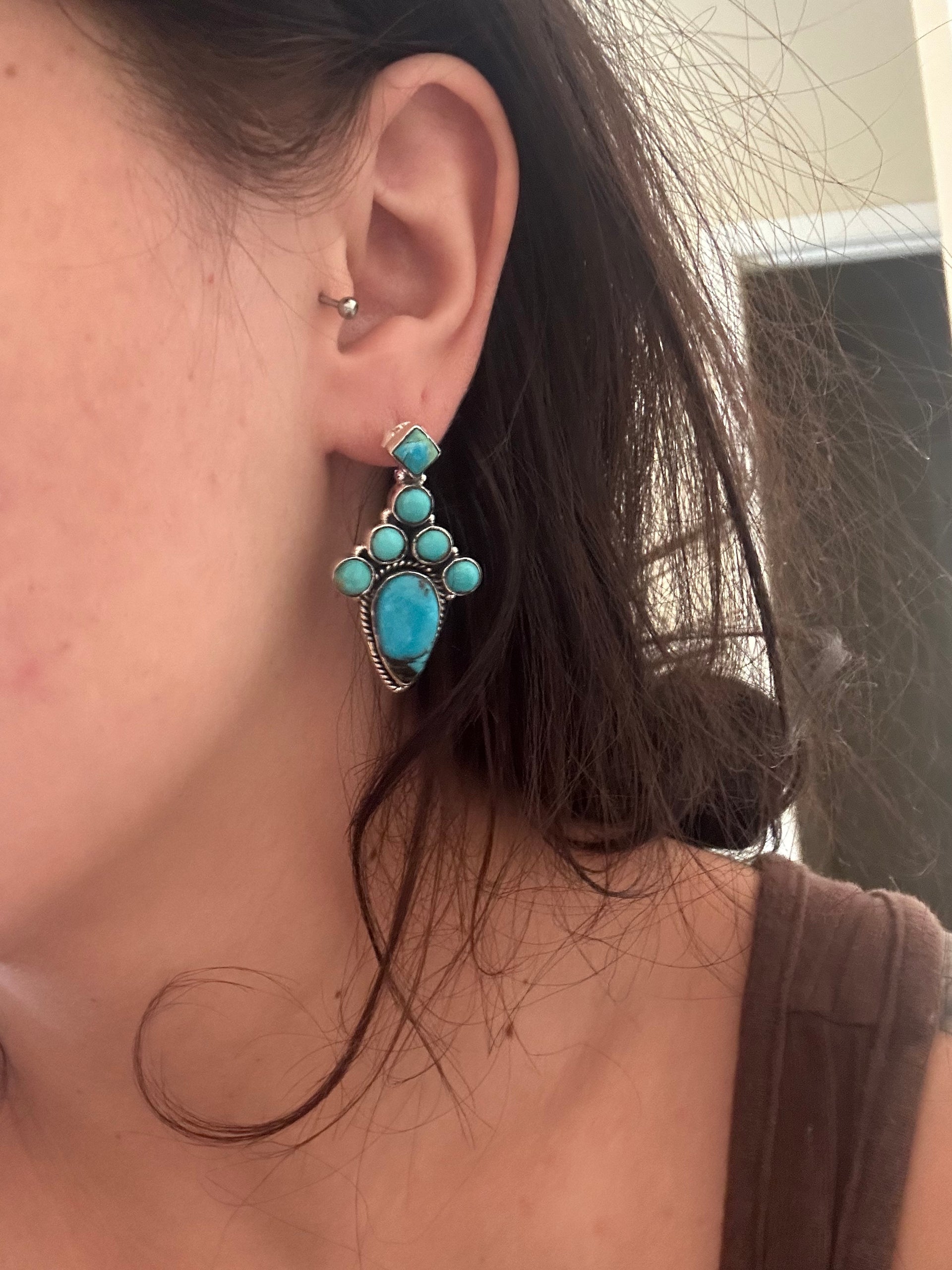 Southwest Handmade Kingman Turquoise & Sterling Silver Post Earrings