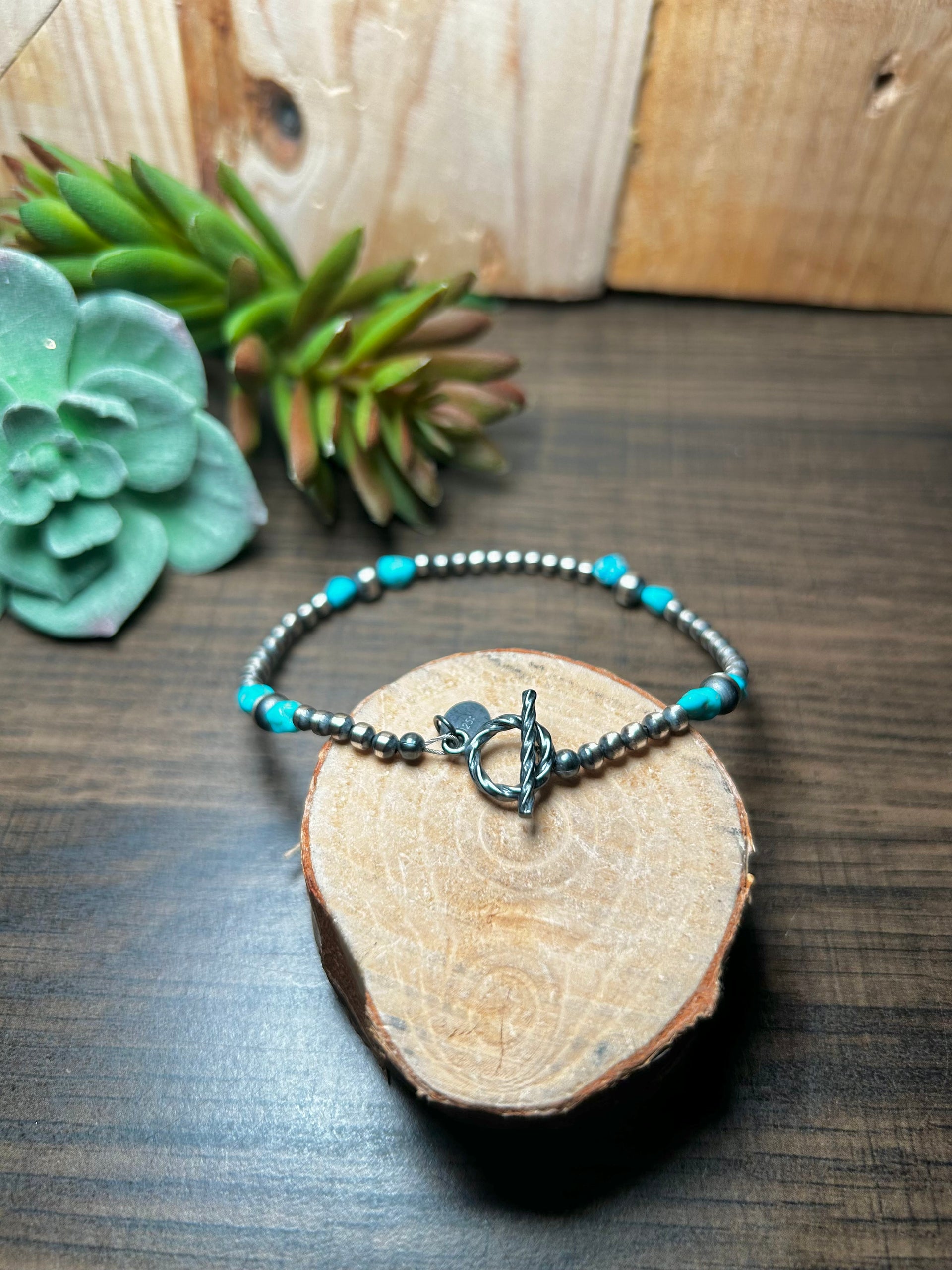 Navajo Strung Kingman Turquoise & Sterling Silver Bracelet