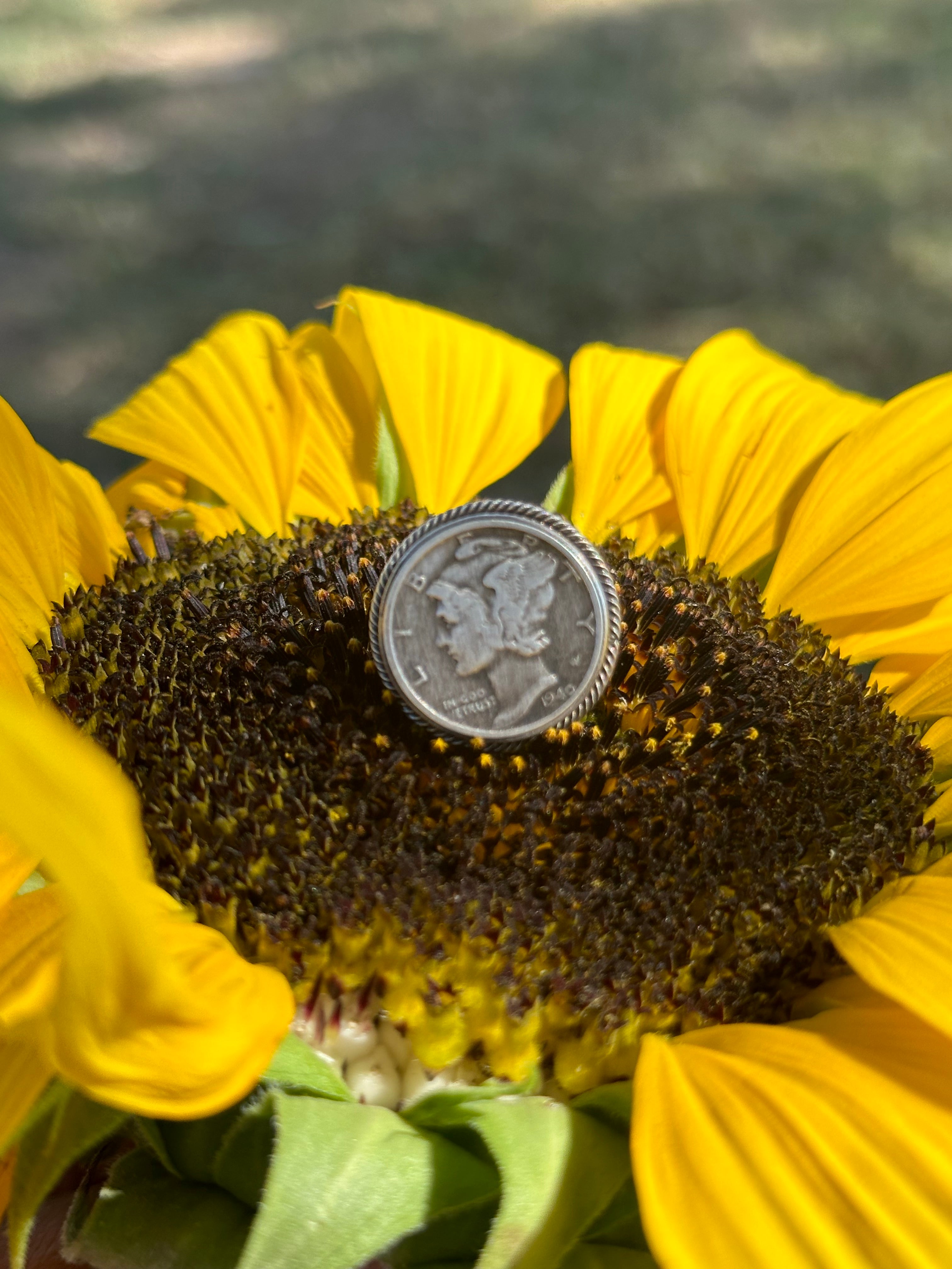 Navajo Made Sterling Silver Dime Ring Size 6.75