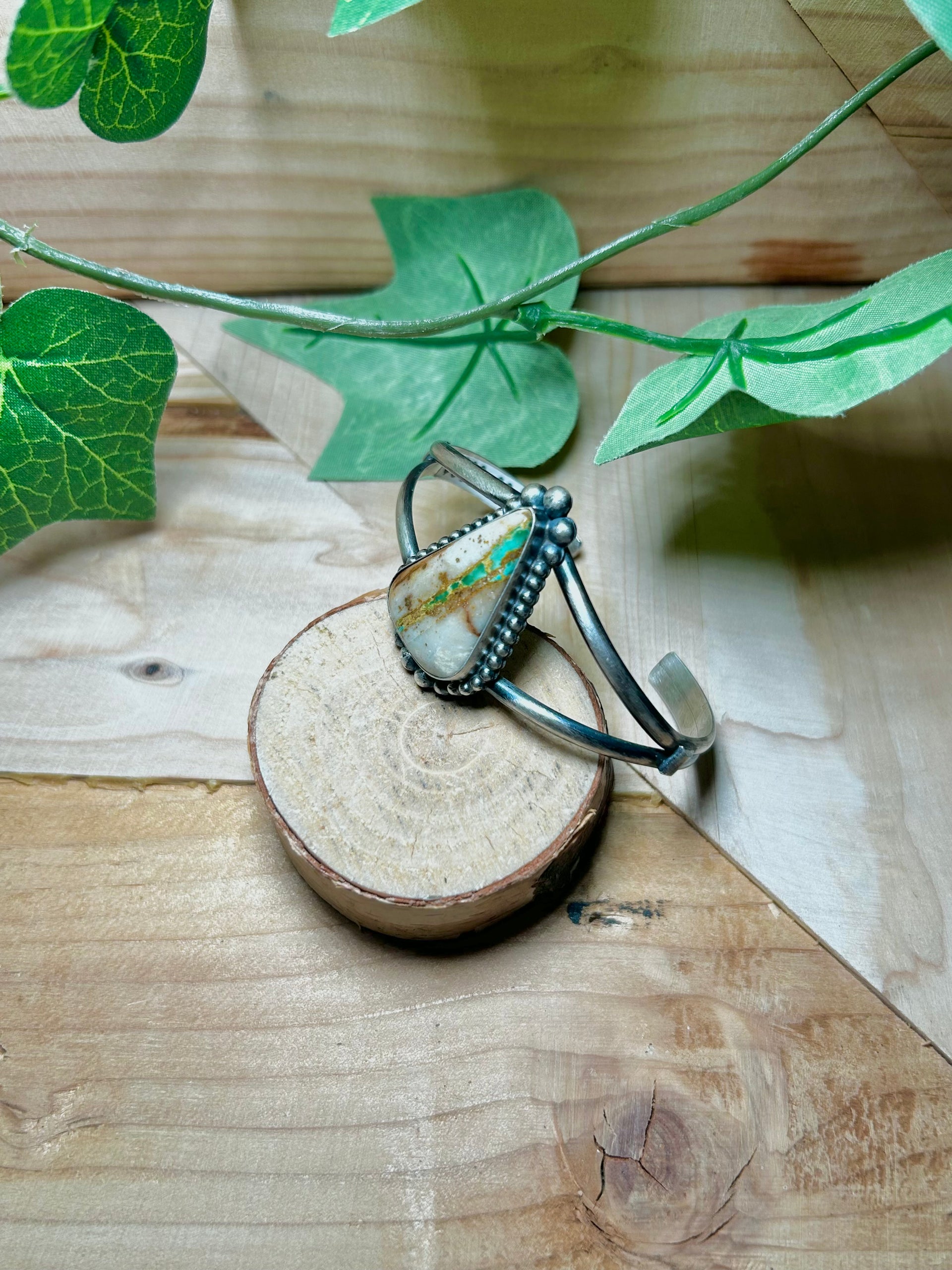 Navajo Made Ribbon Royston Turquoise & Sterling Silver Cuff Bracelet