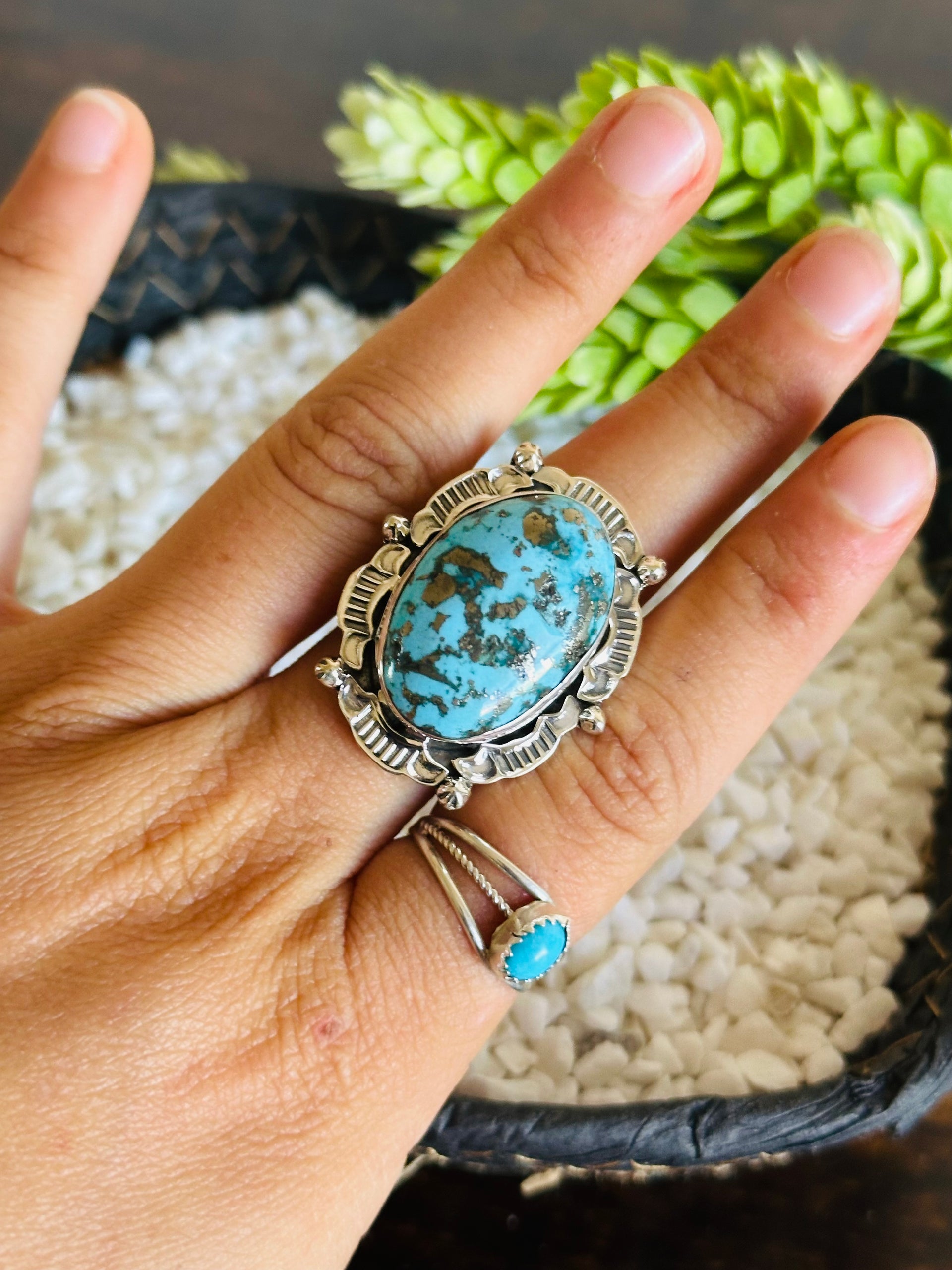 TTD Blue Ridge Turquoise & Sterling Silver Adjustable Ring