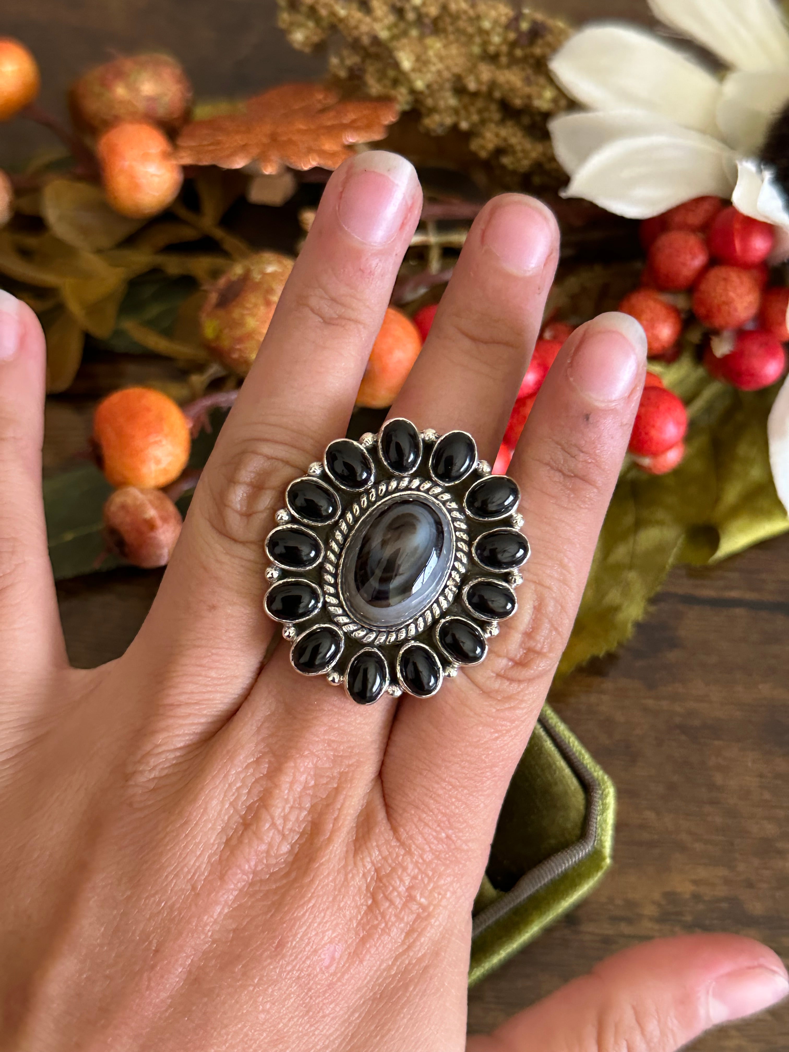 Southwest Handmade Multi Stone & Sterling Silver Adjustable Ring