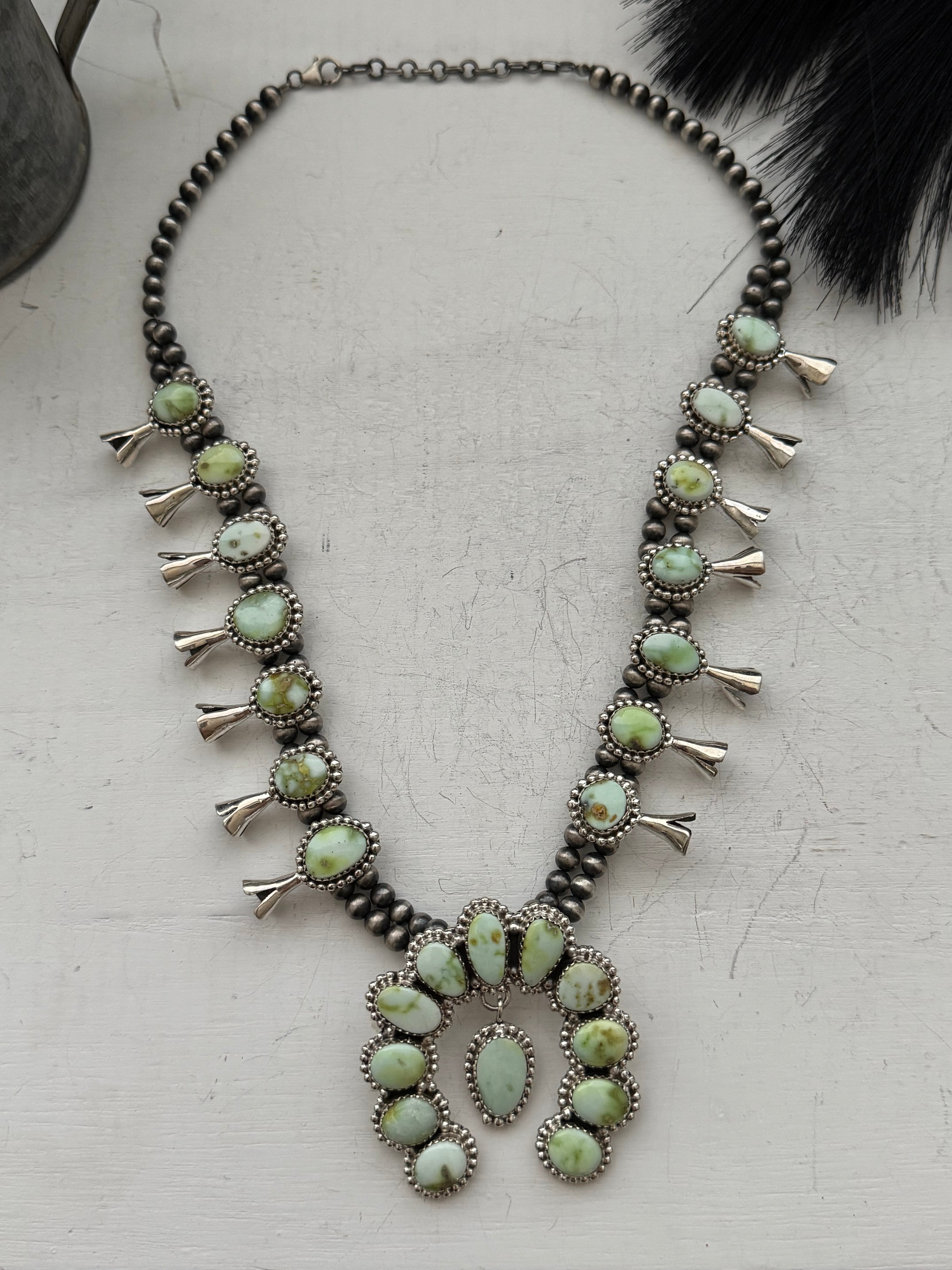 TTD Palomino Variscite & Sterling Silver Squash Blossom Necklace