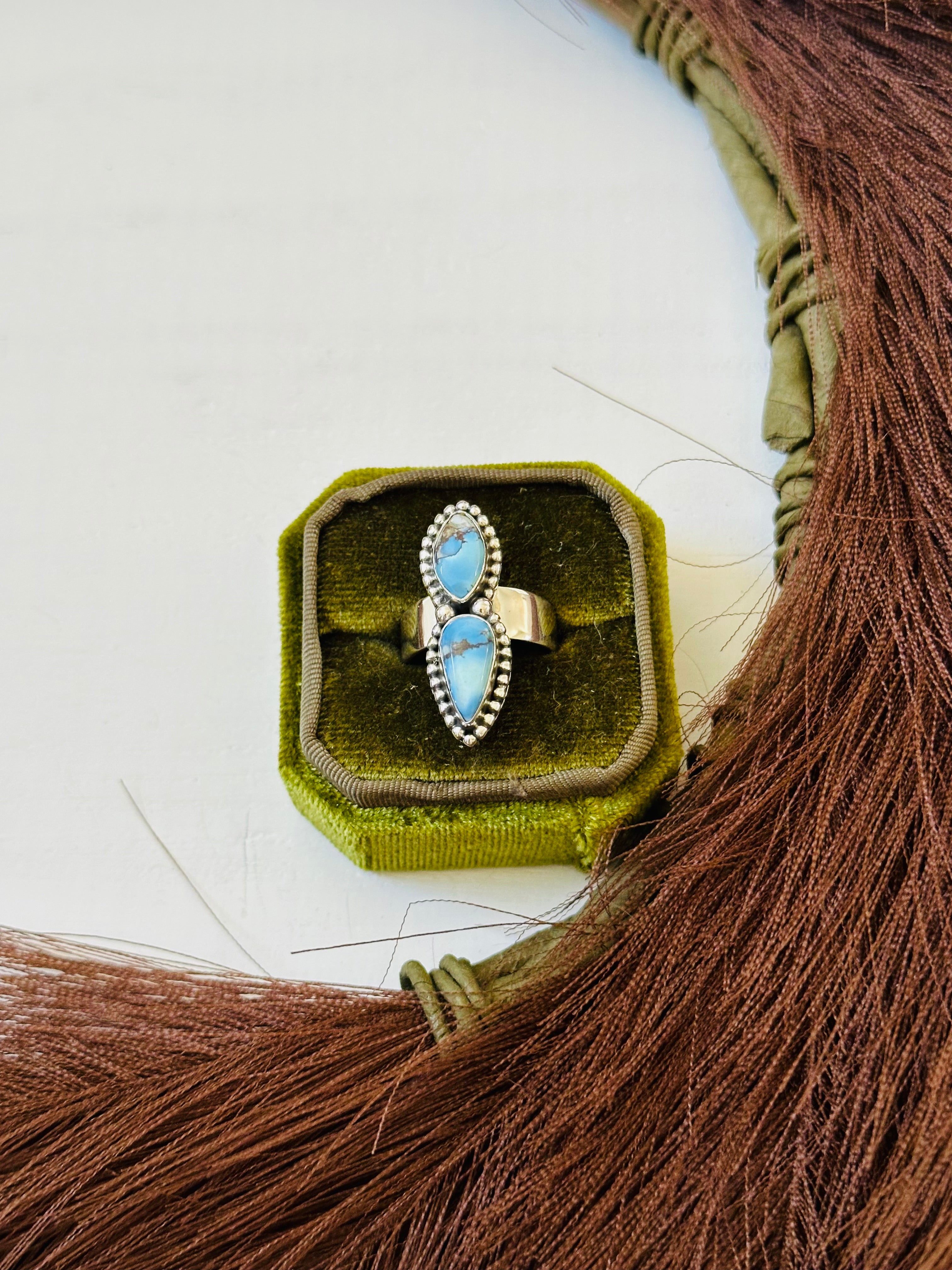 Southwest Handmade Golden Hills Turquoise & Sterling Silver Ring Size 7.25