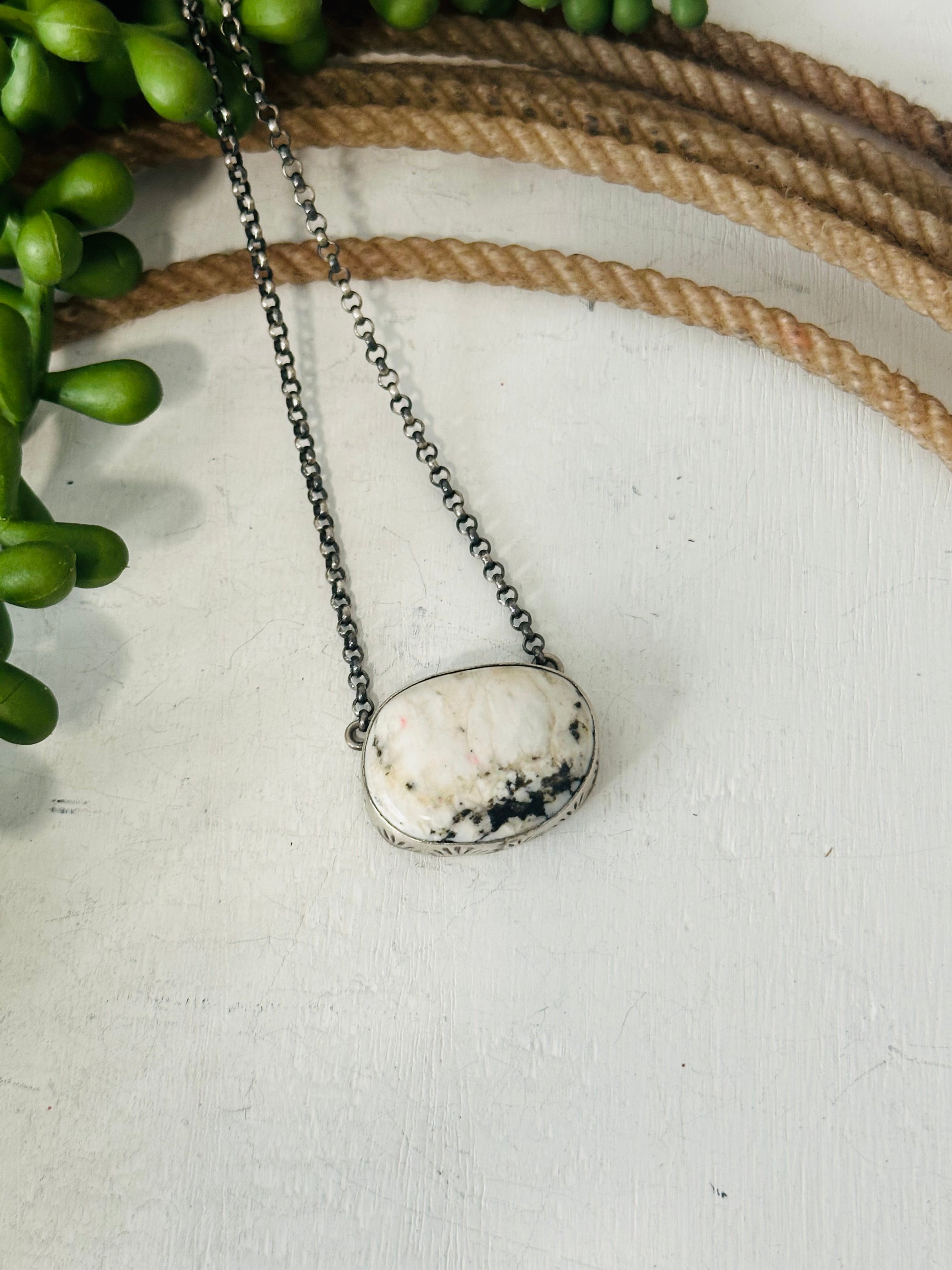 Peggy Skeets White Buffalo & Sterling Silver Necklace