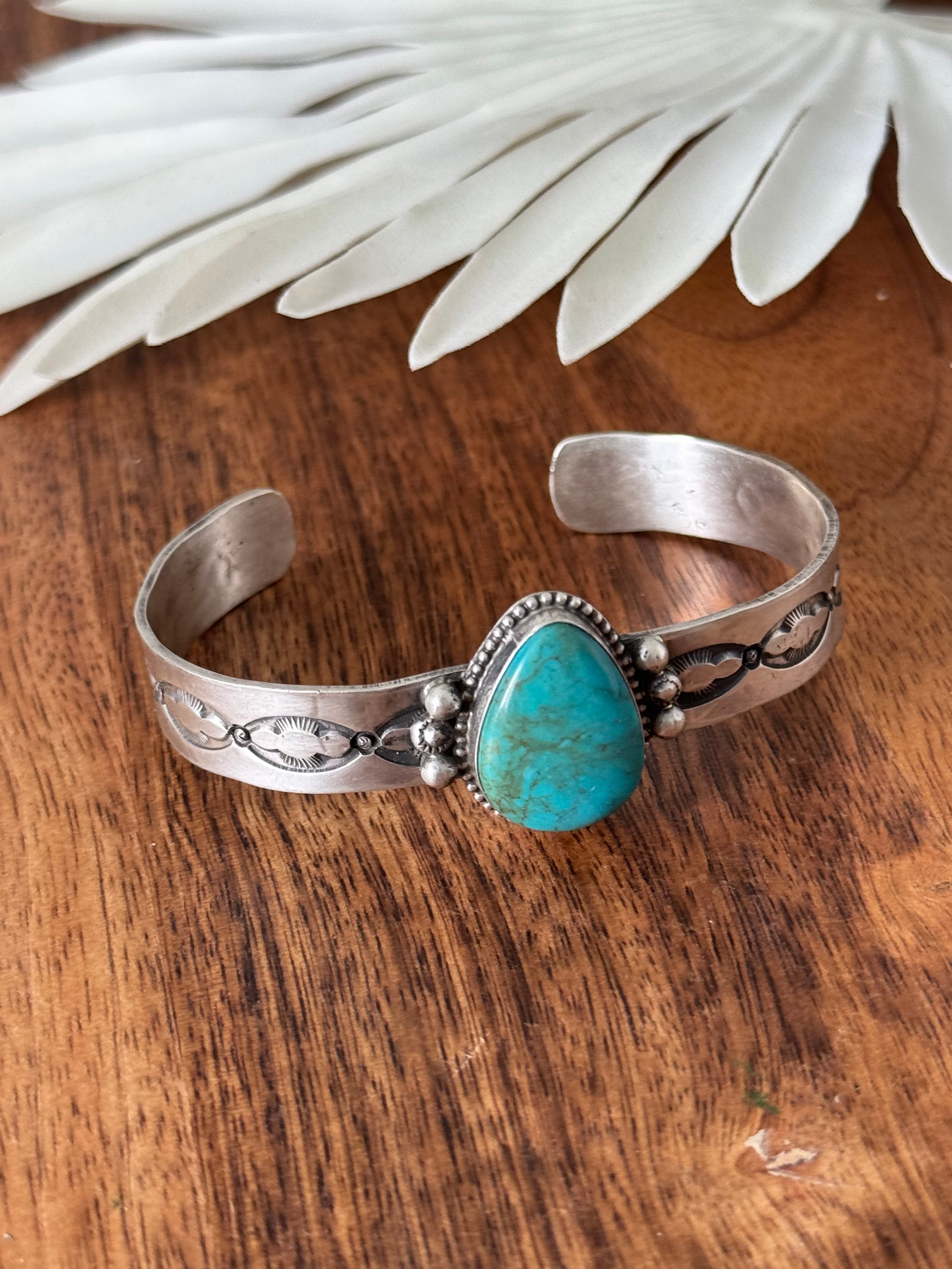 Navajo Made Sonoran Mountain Turquoise & Sterling Silver Cuff Bracelet