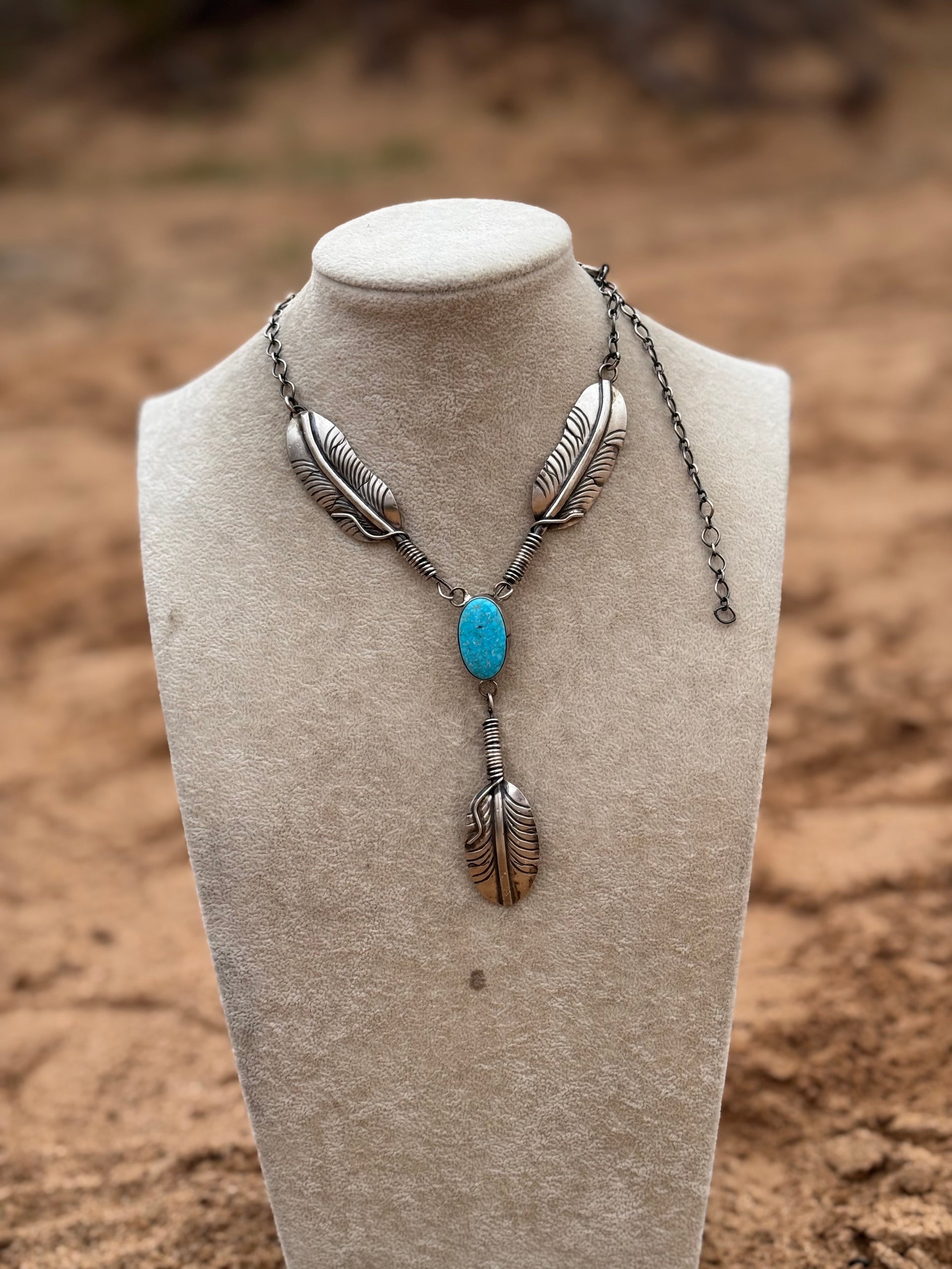 Kobe Martinez Royston Turquoise and Sterling Silver Feather Necklace