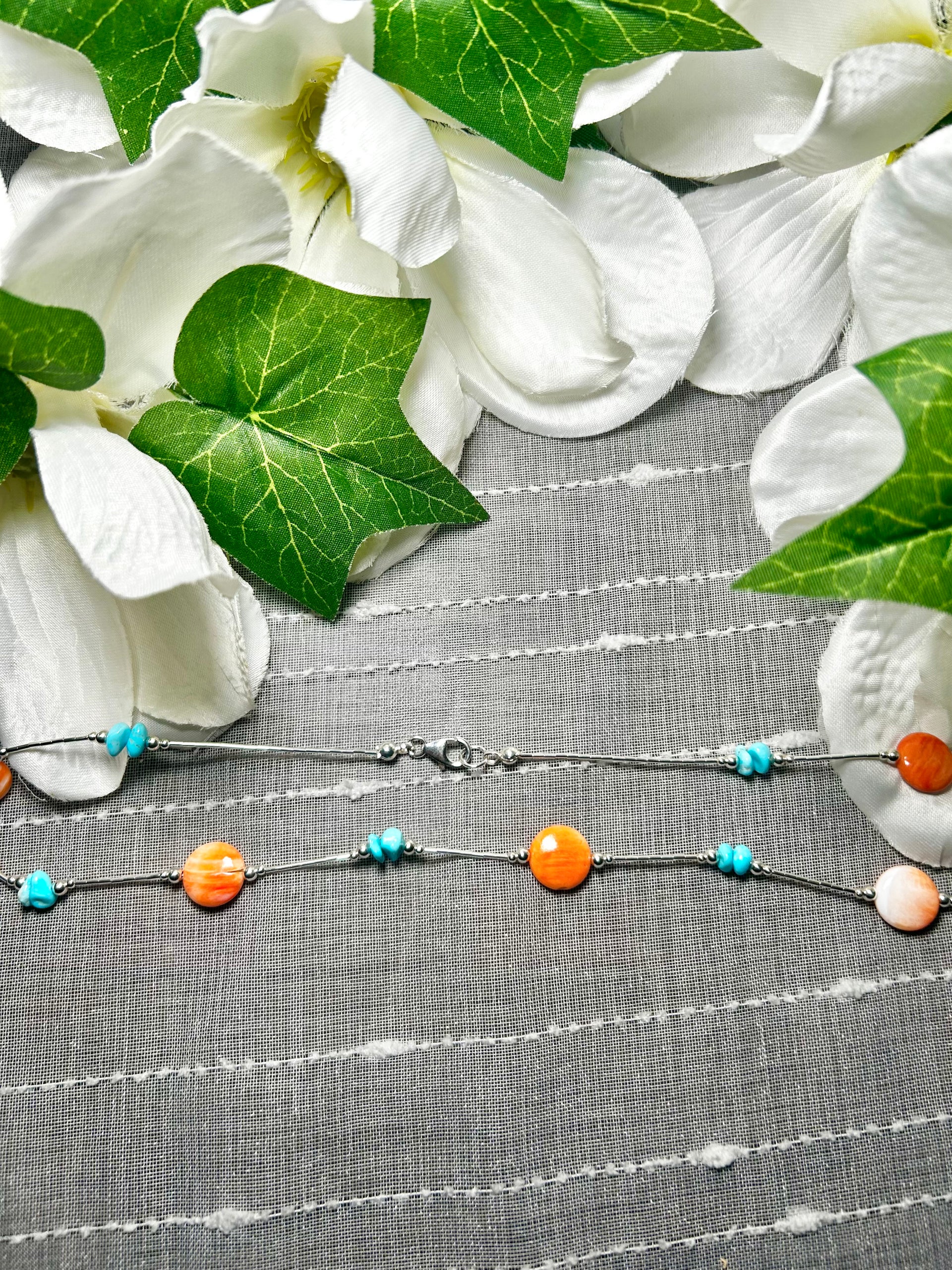 Navajo Made Strung Multi Stone & Sterling Silver Necklace