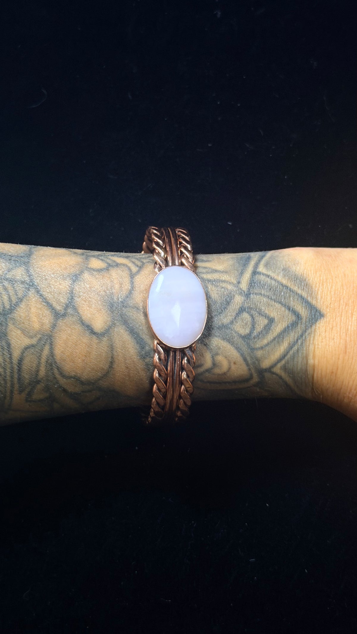Navajo Made Pink Peruvian Opal & Copper Cuff Bracelet