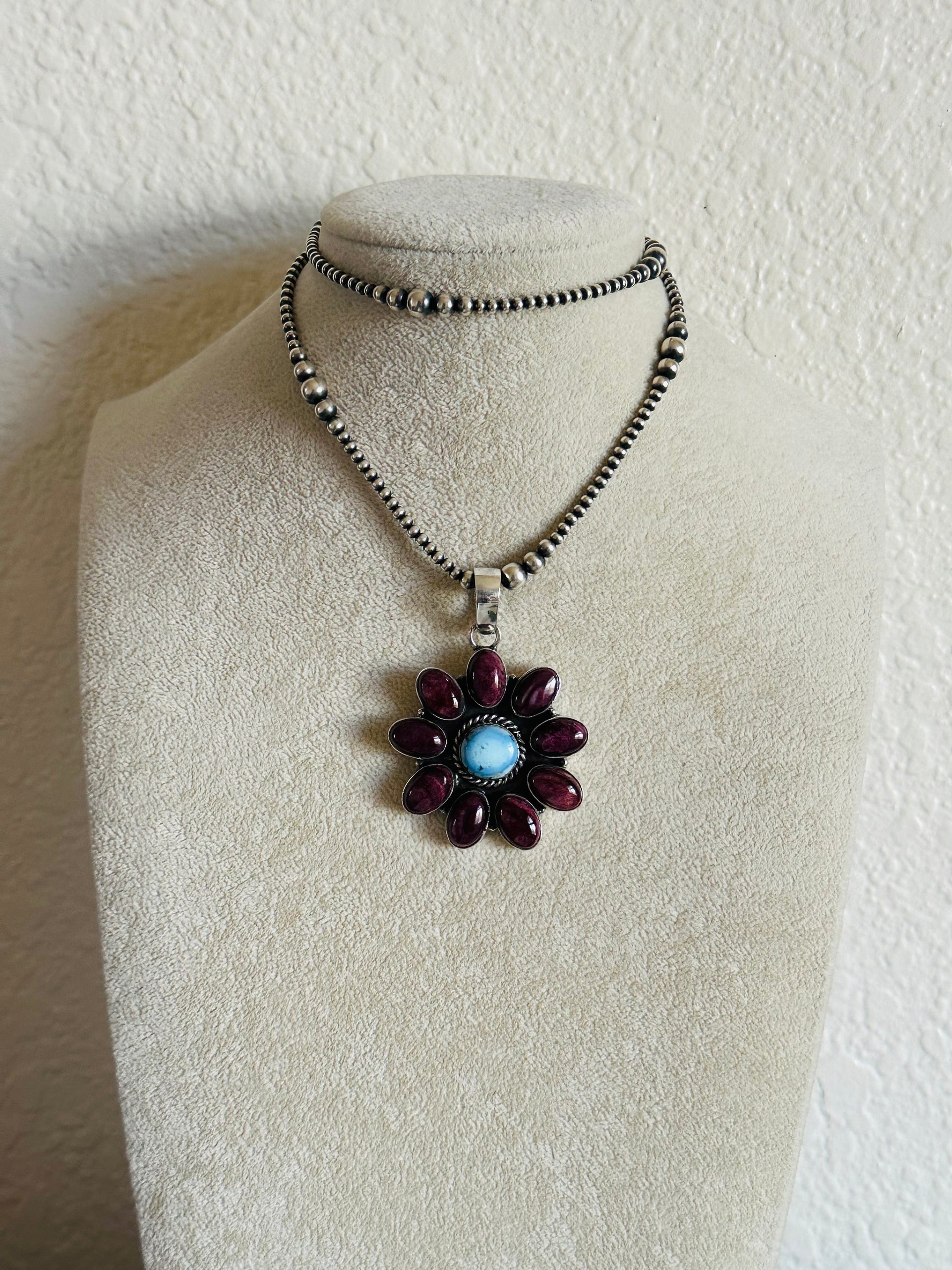 Southwest Handmade Multi Stone & Sterling Silver Cluster Pendant