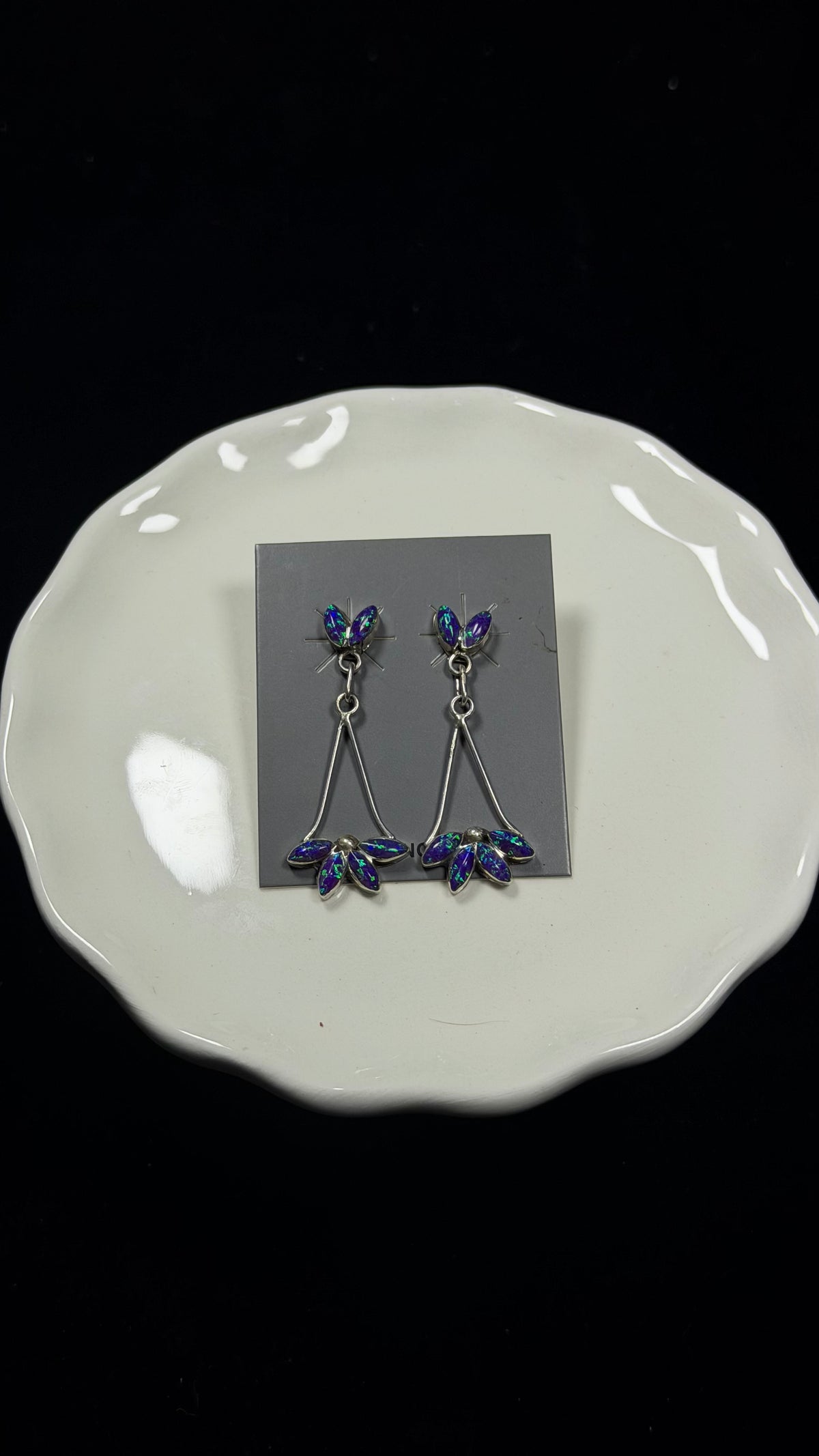 Navajo Made Opal (Man Made) & Sterling Silver Post Dangle Earrings