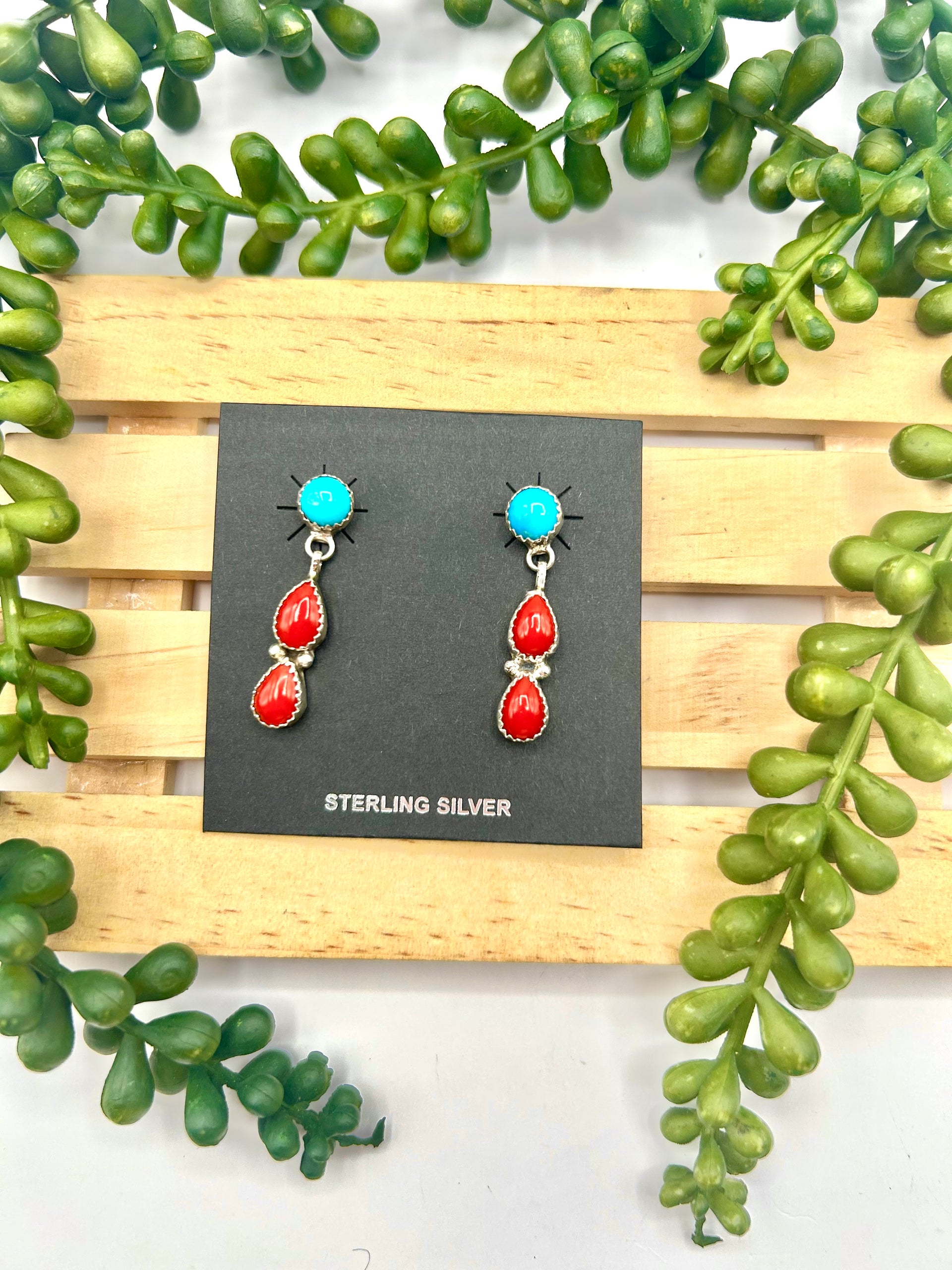 Navajo Made Multi Stone & Sterling Silver Post Earrings