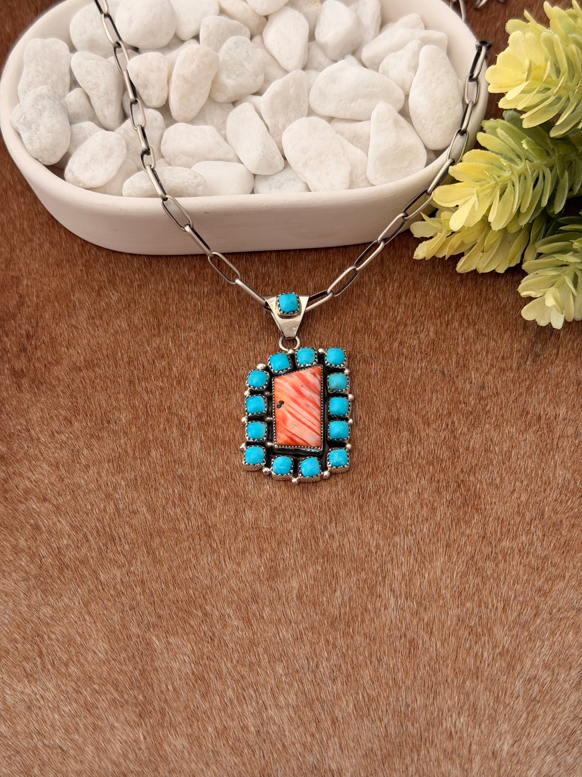 Navajo Made Multi Stone & Sterling Silver Cluster Pendant