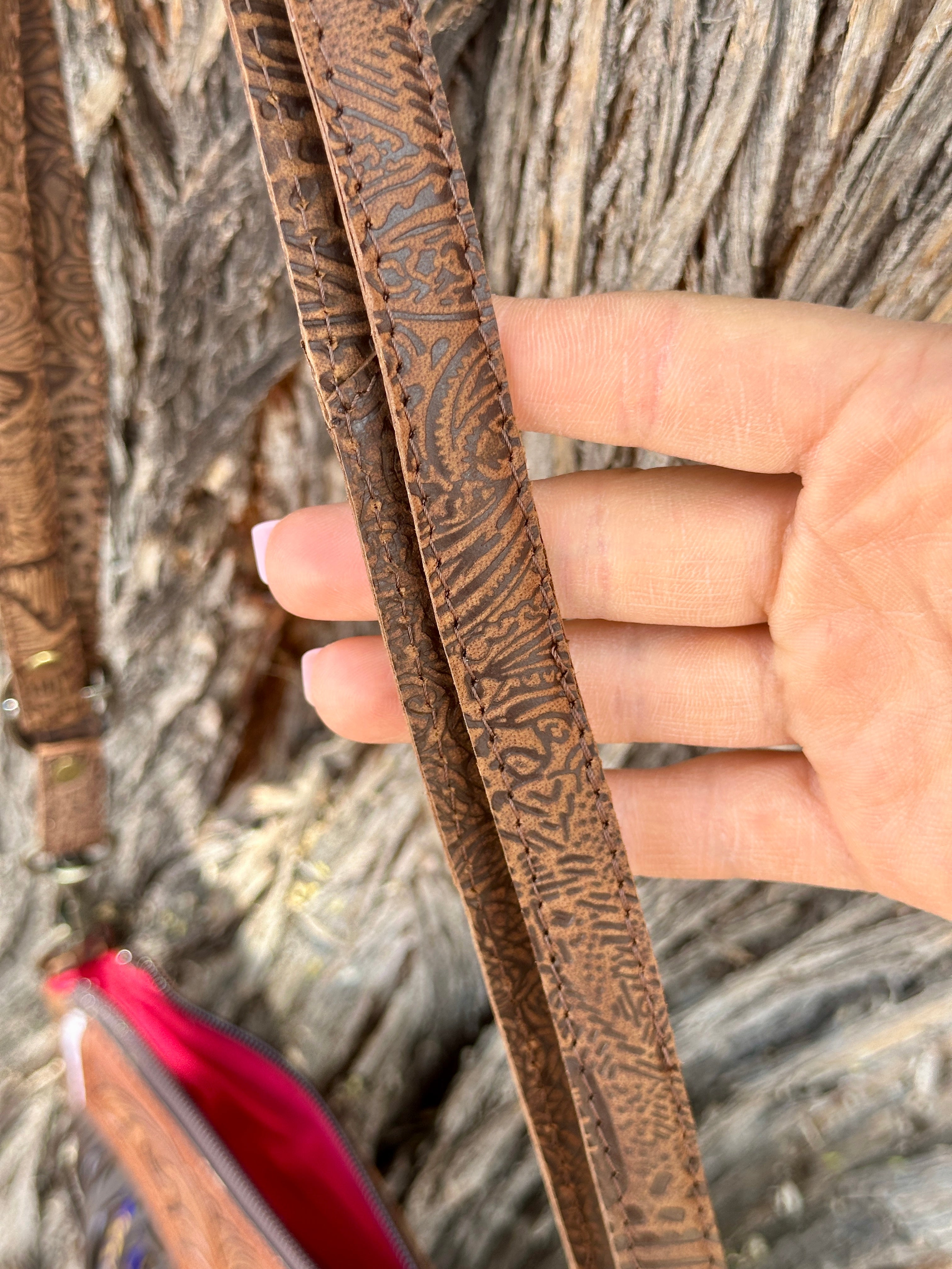 Genuine Tooled Leather & Hand Woven Fringe Purse