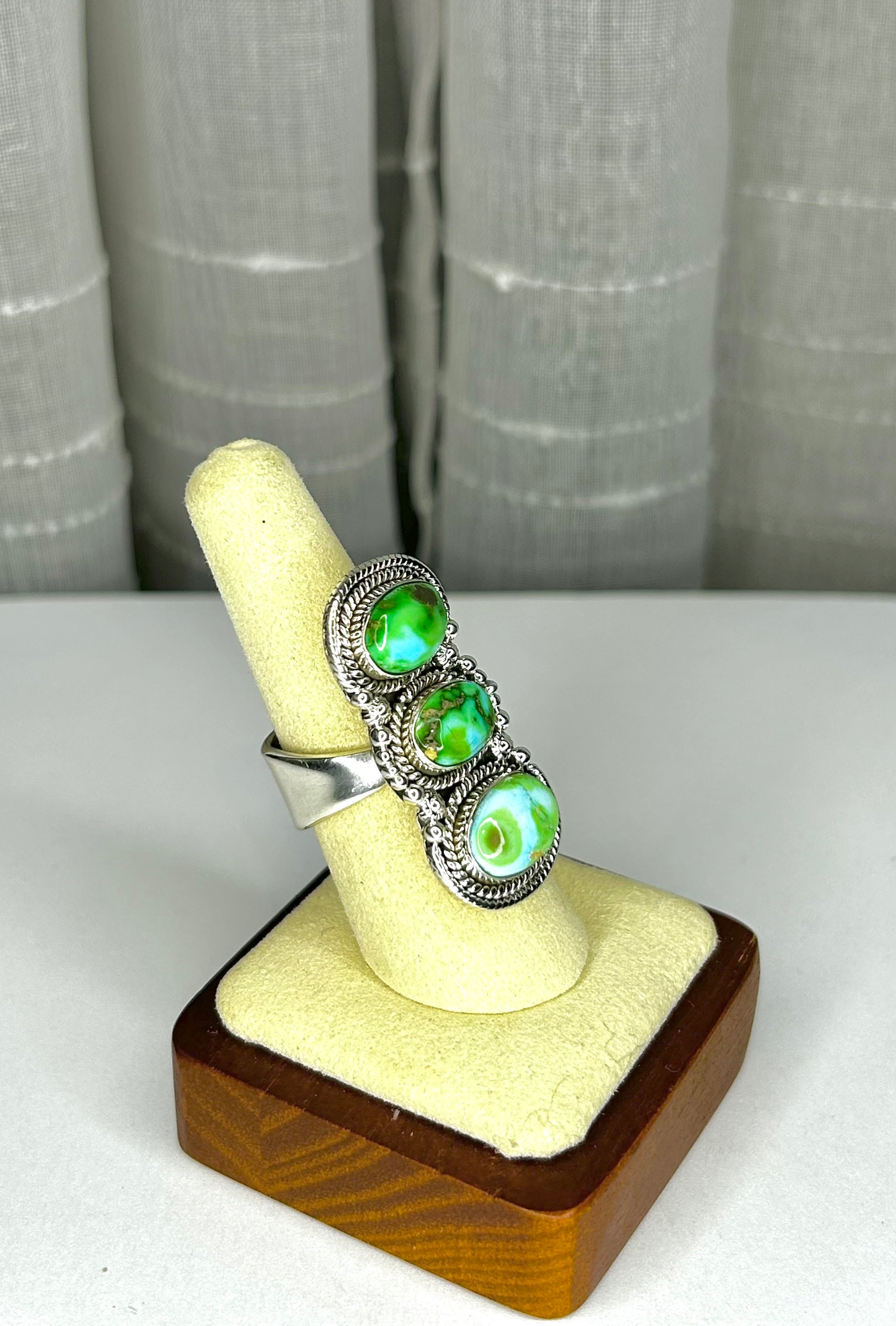 Southwest Made Sonoran Mountain Turquoise & Sterling Sliver Cluster Ring