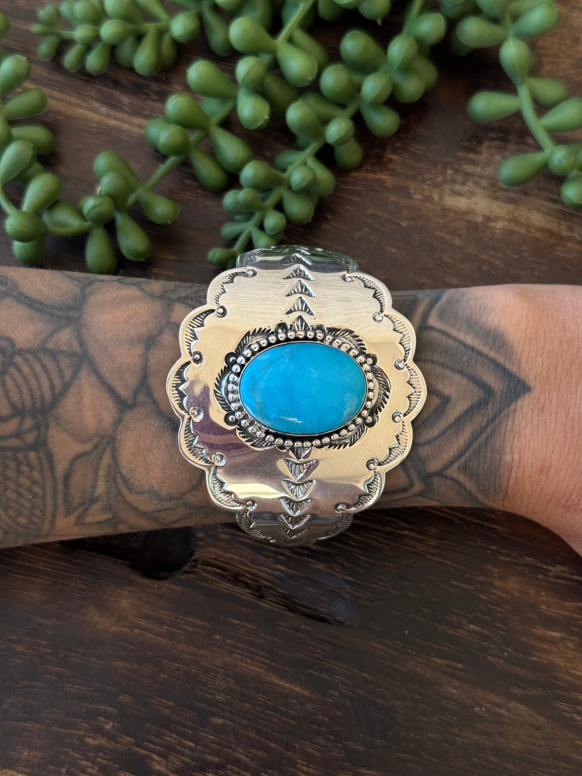 Navajo Made Kingman Turquoise & Sterling Silver Cuff Bracelet