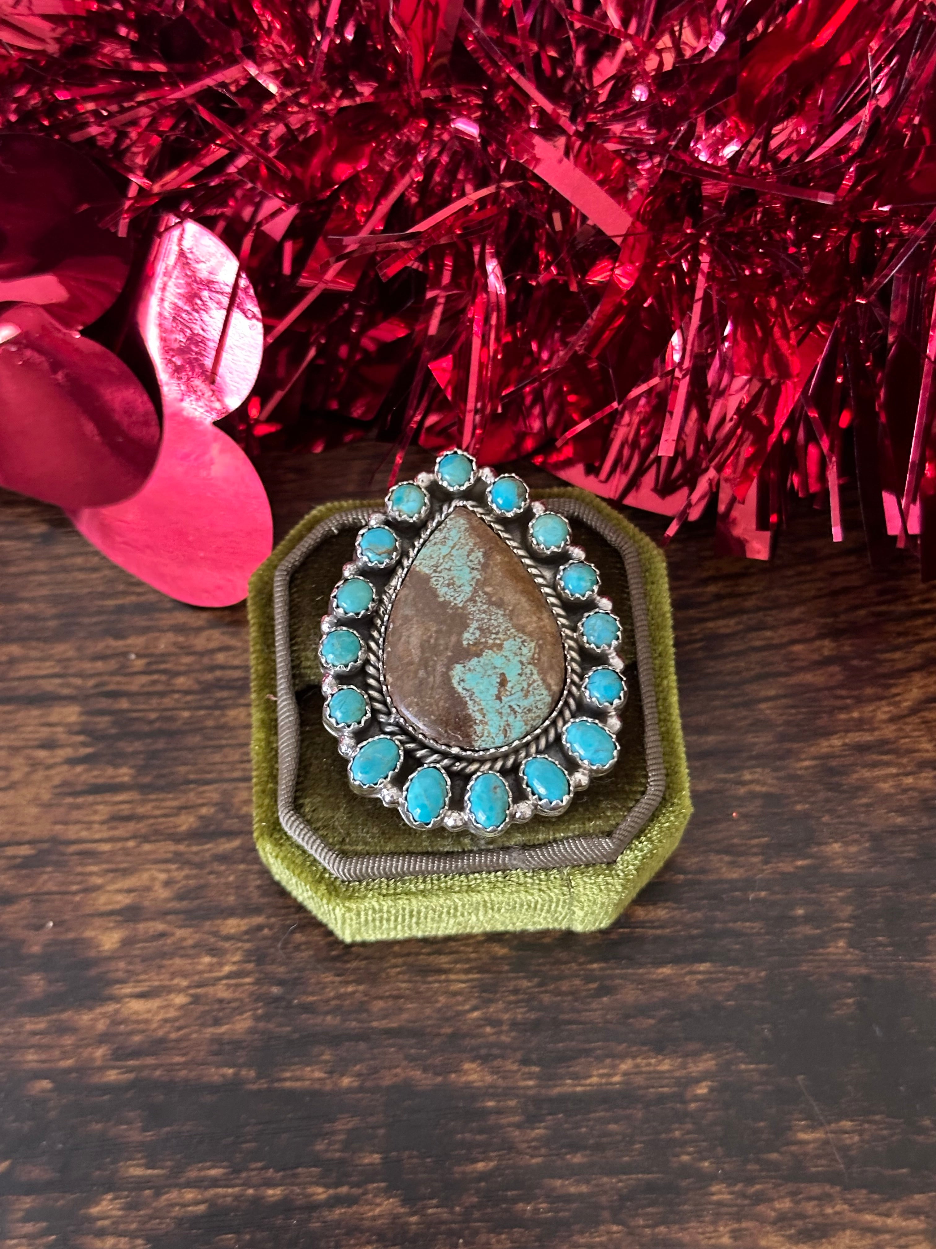 Southwest Handmade Multi Turquoise & Sterling Silver Cluster Adjustable Ring