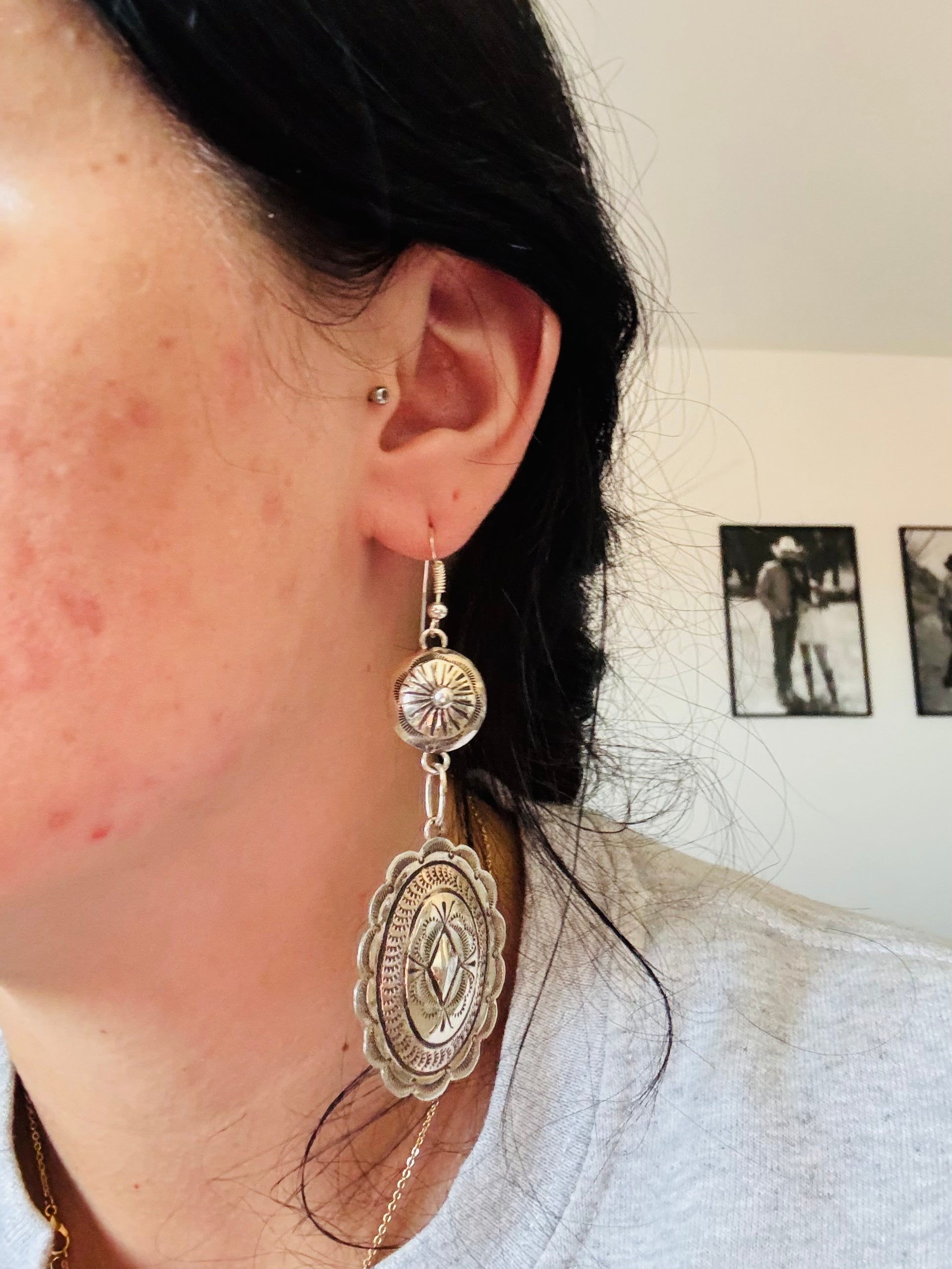 Jimmie James Sterling Silver Dangle Concho Earrings