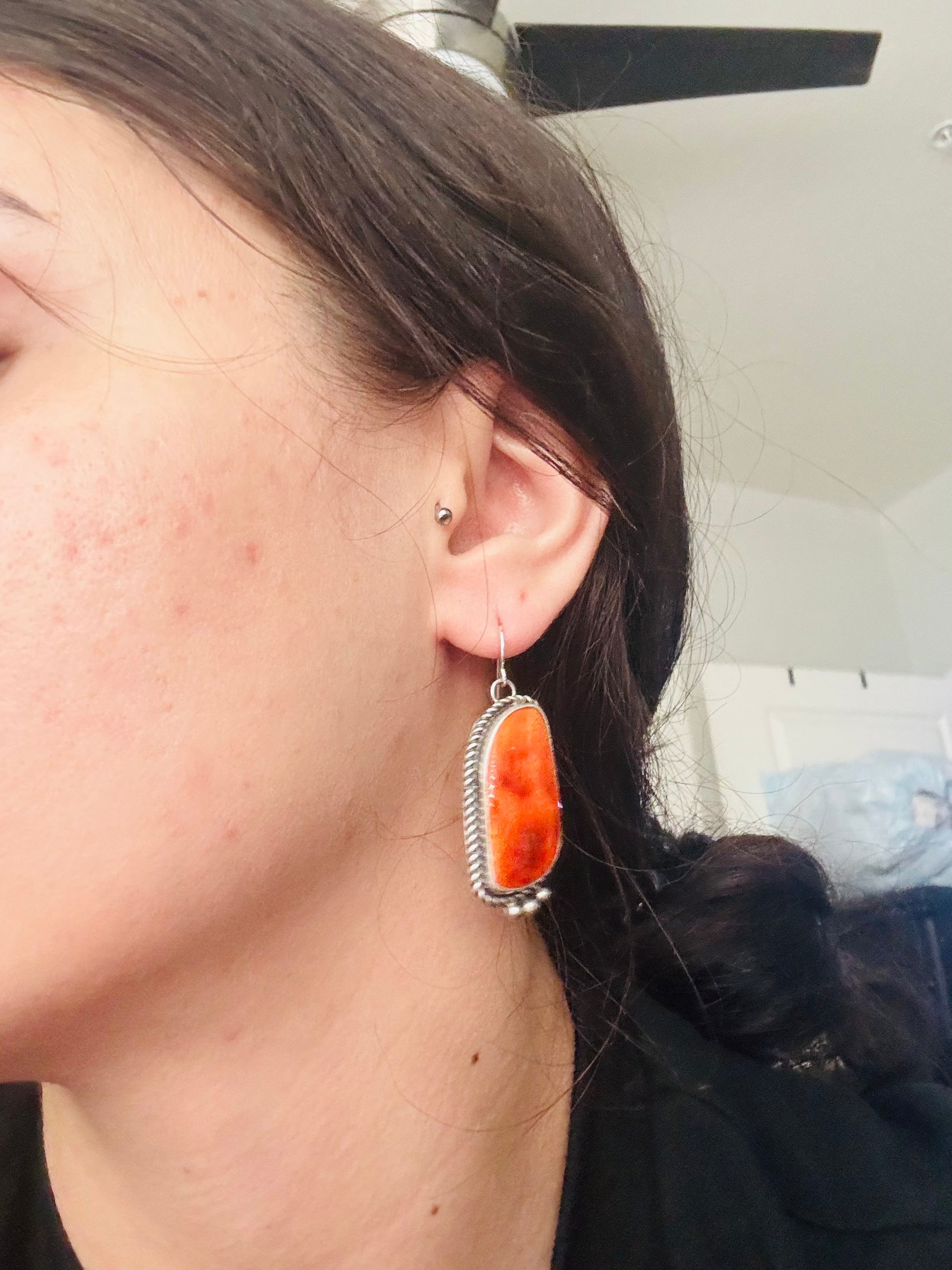 Judith Dixon Spiny Oyster & Sterling Silver Dangle Earrings