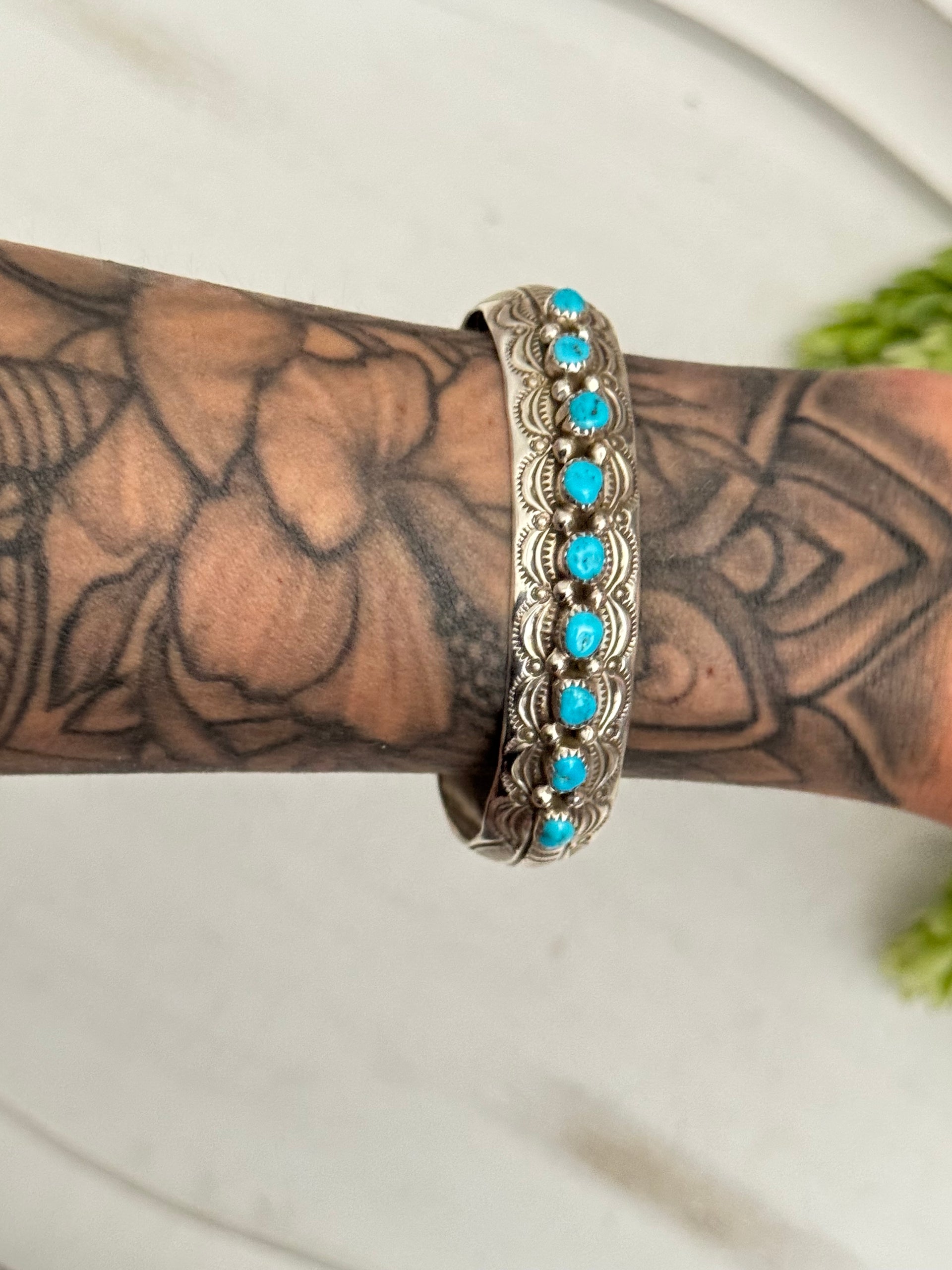 Navajo Made Kingman Turquoise & Sterling Silver Cuff Bracelet