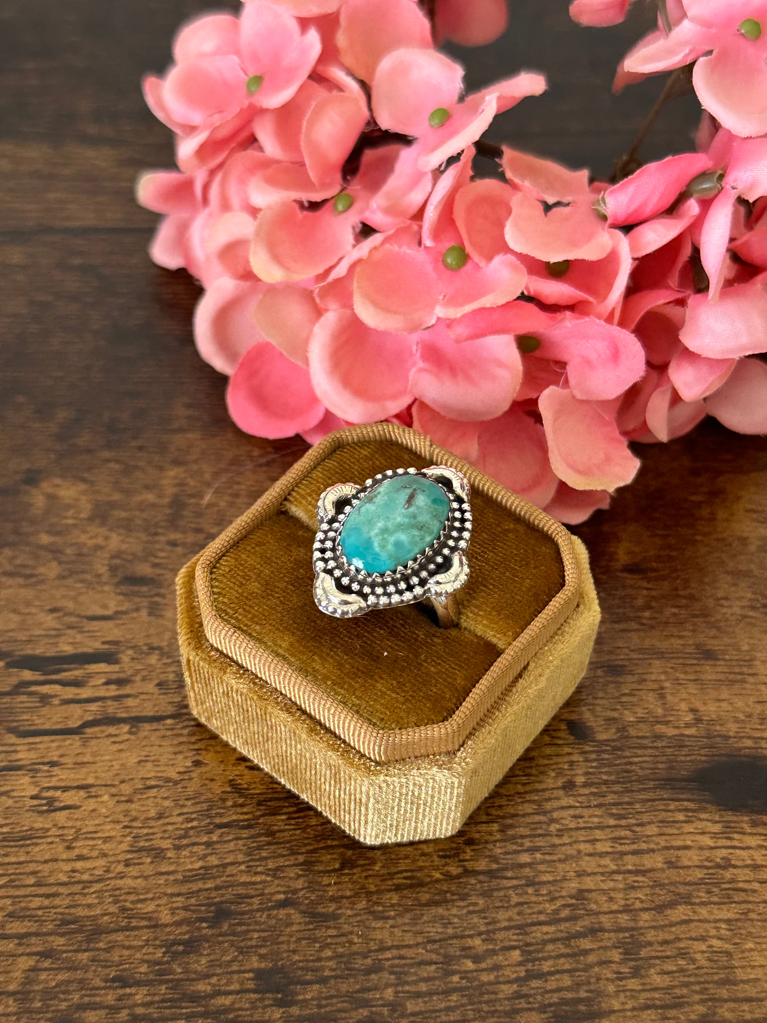 Southwest Handmade Kingman Turquoise & Sterling Silver Ring Size 8