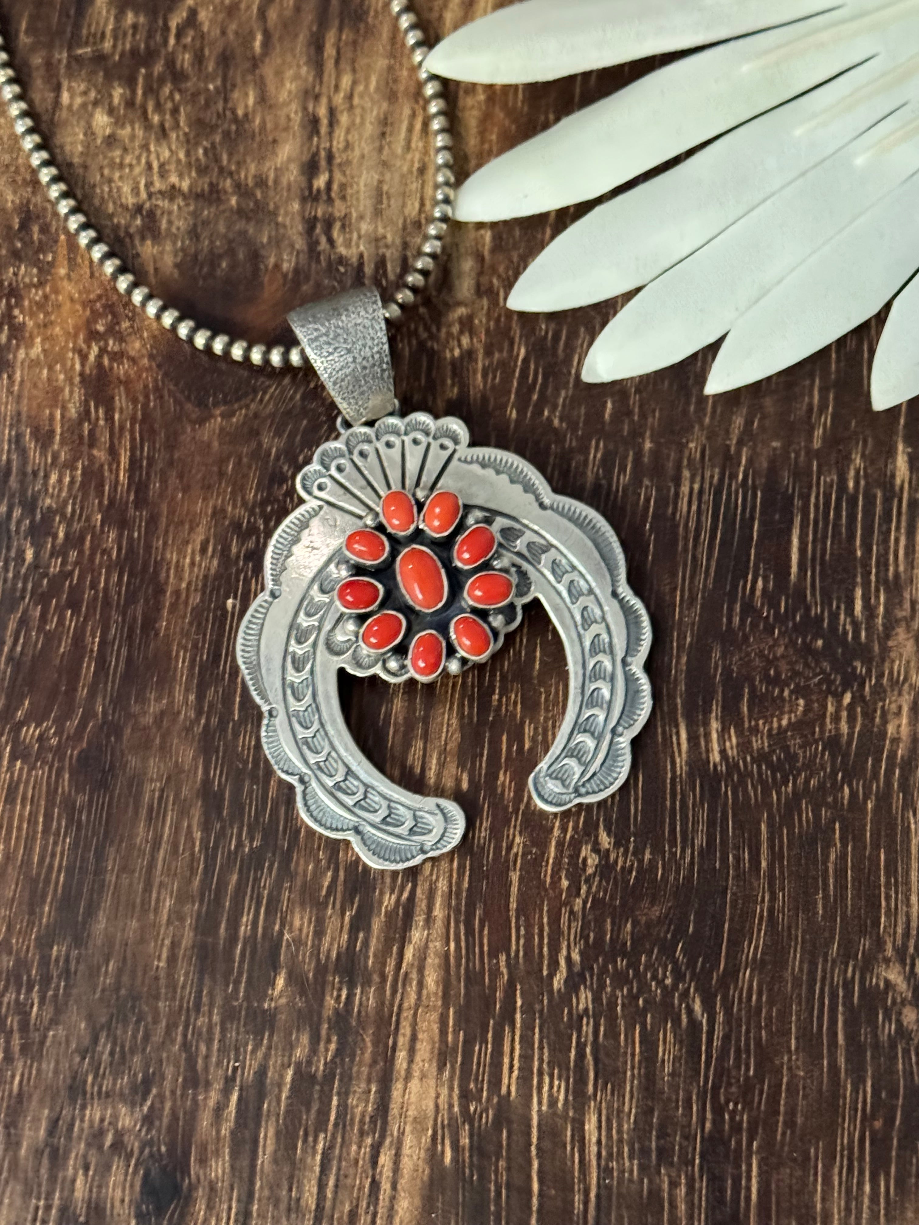 Ray Bennett Mediterranean Coral & Sterling Silver Naja Pendant