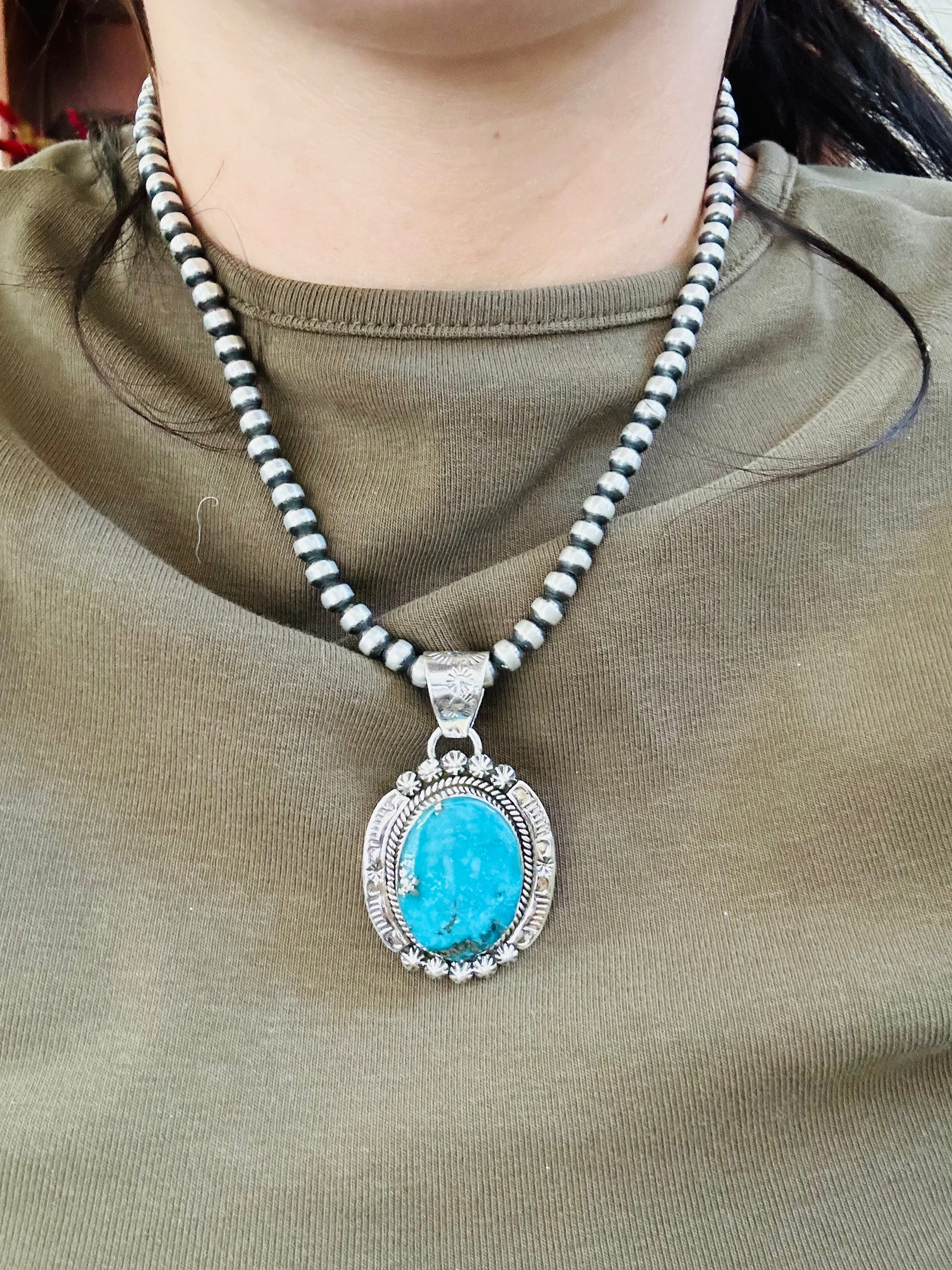 Southwest Handmade Blue Ridge Turquoise & Sterling Silver Pendant